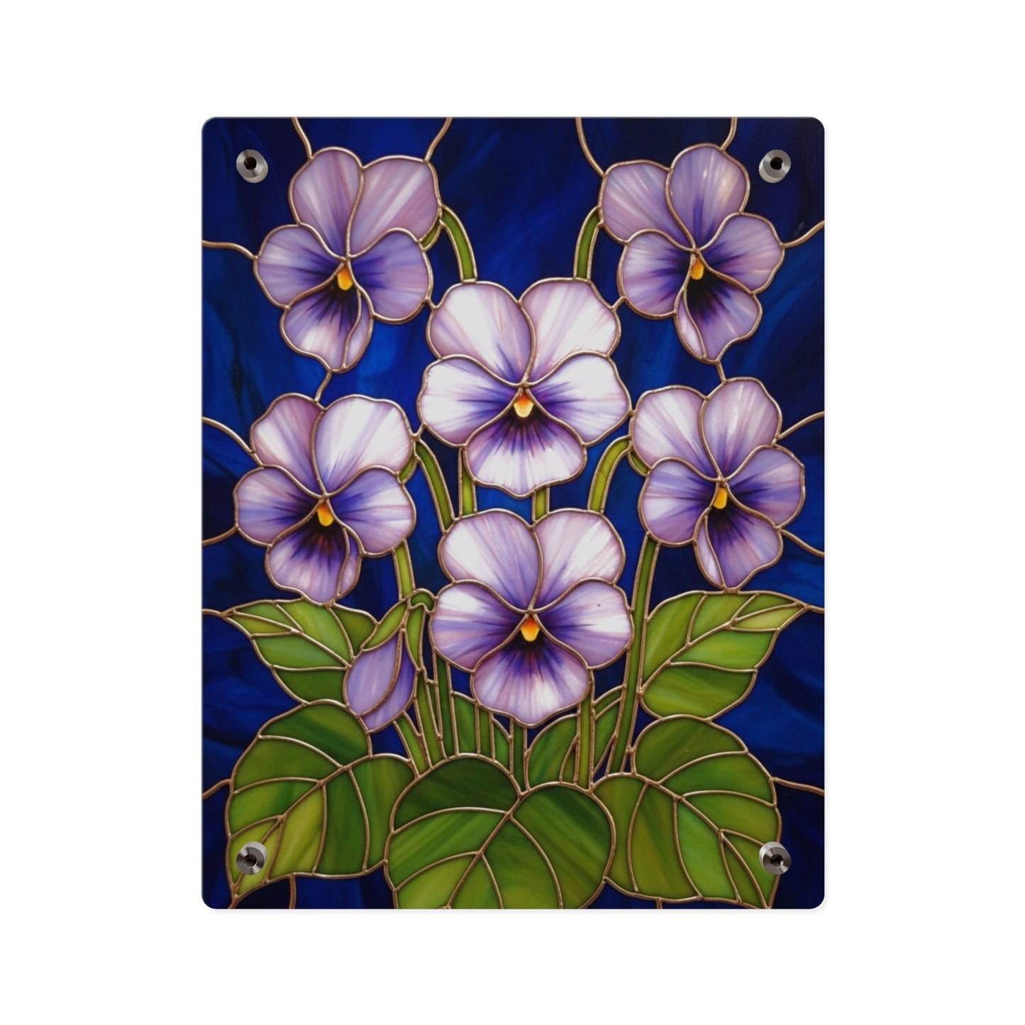 Violet Floral Acrylic Wall Art Panel — Purple Violets on Deep Blue - 14600