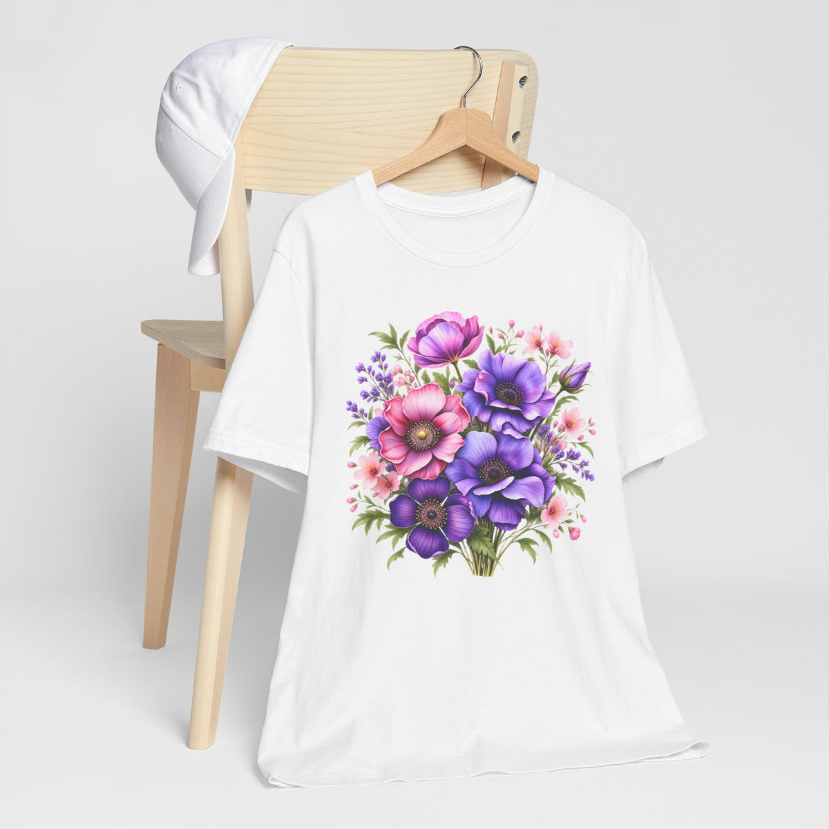 Purple & Pink Floral Bouquet T-Shirt, Colorful Botanical Flower Tee - 14537