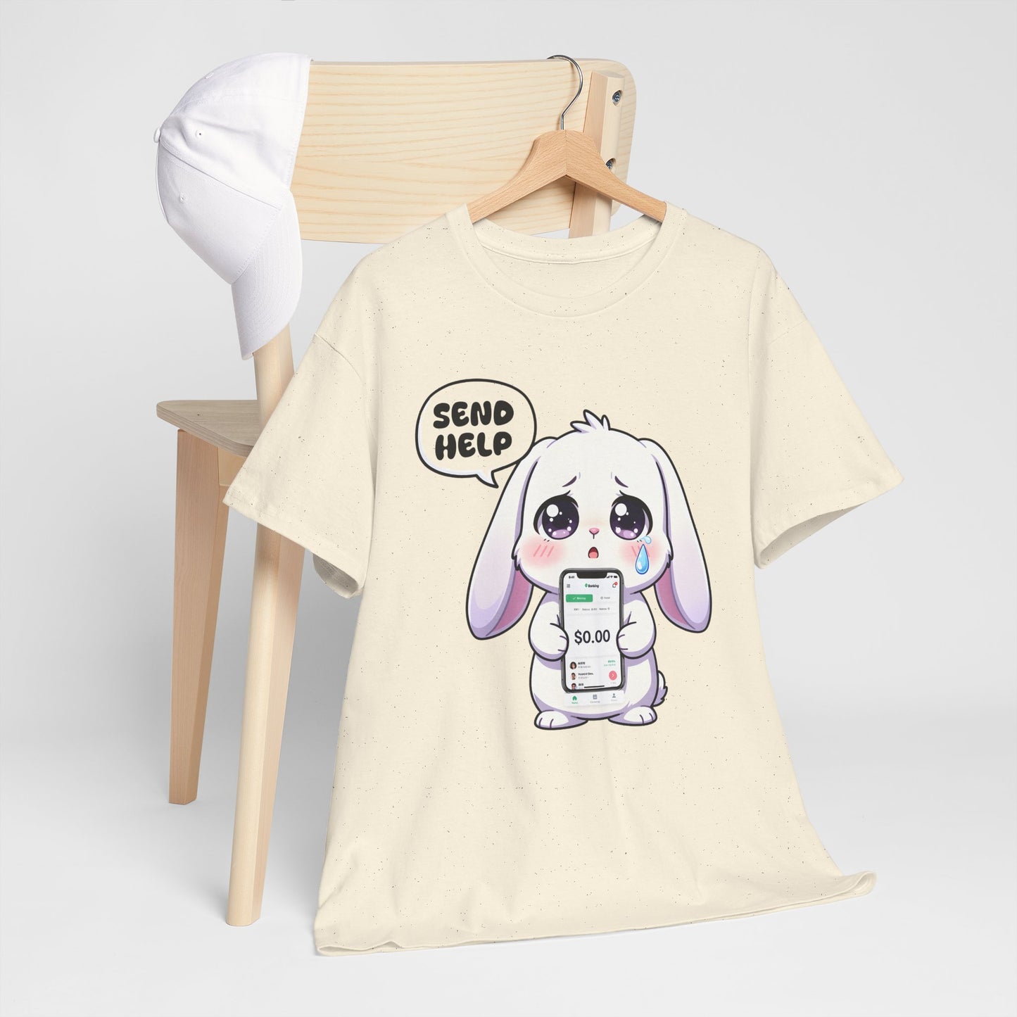 Funny Bunny T-Shirt – “Send Help” Kawaii Broke Money Humor Tee Gift - 14854
