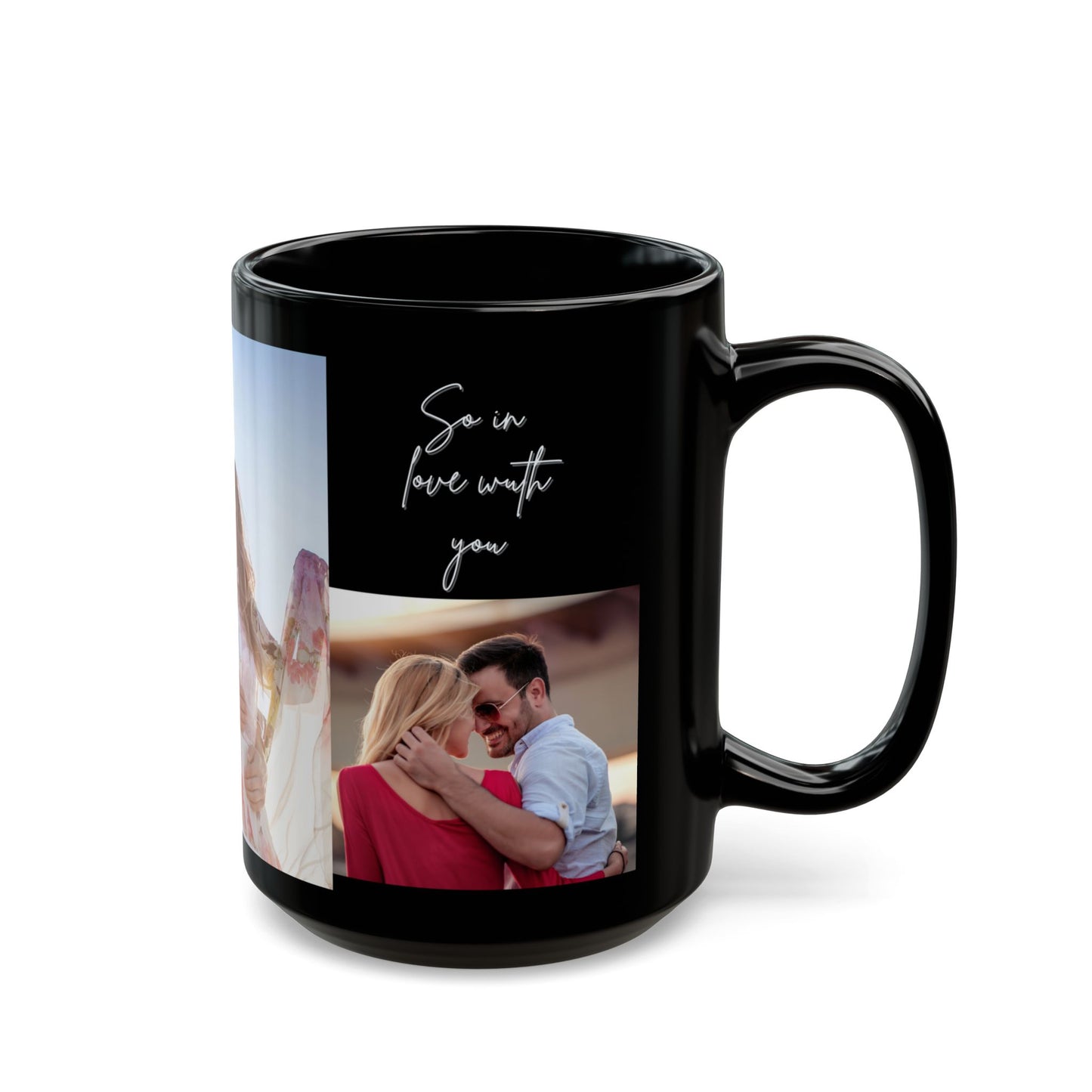 Happy Valentine's Day, Couple's Photos, Customizable - Black Mug (11oz, 15oz) - 11004