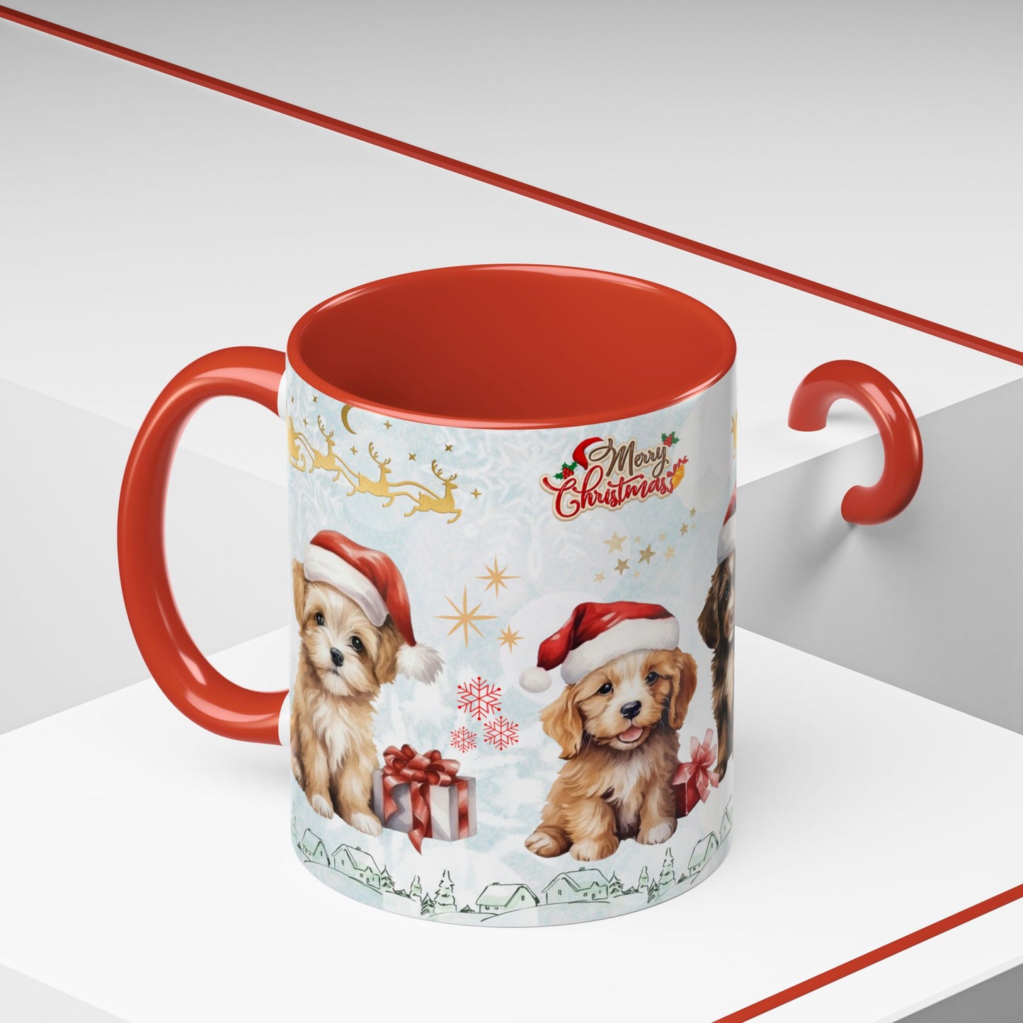 Merry Christmas, Puppies - Accent Coffee Mug (11, 15oz)