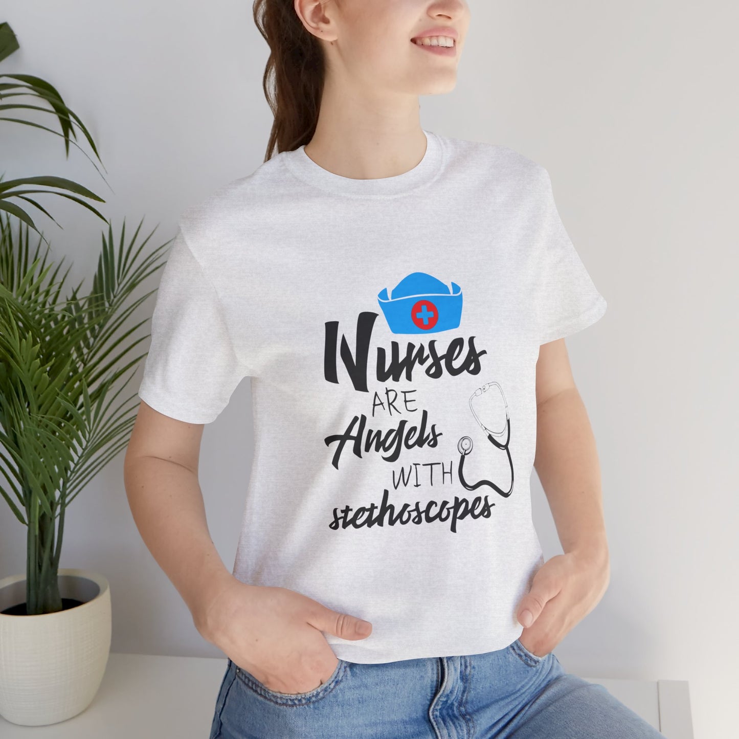 Nurses Are Angels With Stethoscopes - Unisex Jersey Short Sleeve Tee