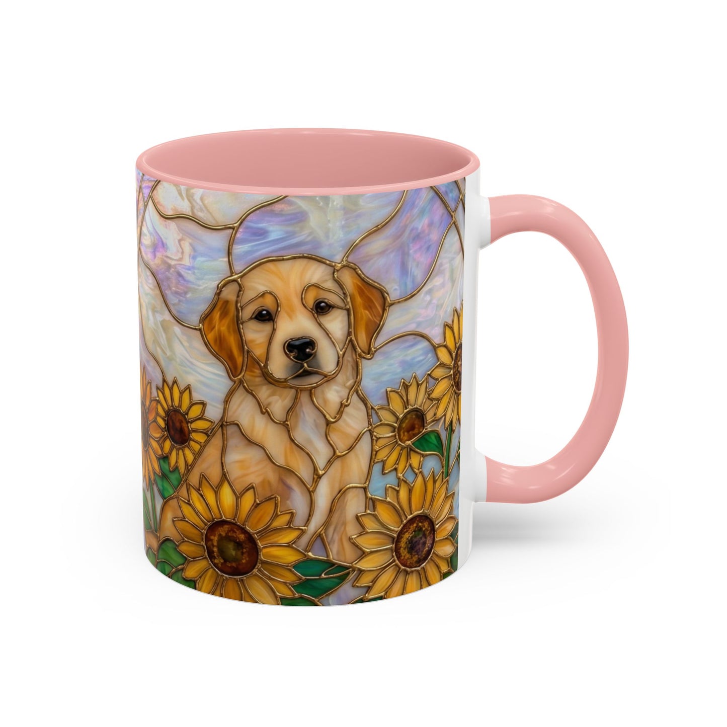 Sunflower Golden Retriever P uppiesAccent Coffee Mug –  Stained Glass Design (11/15 oz) - 14527