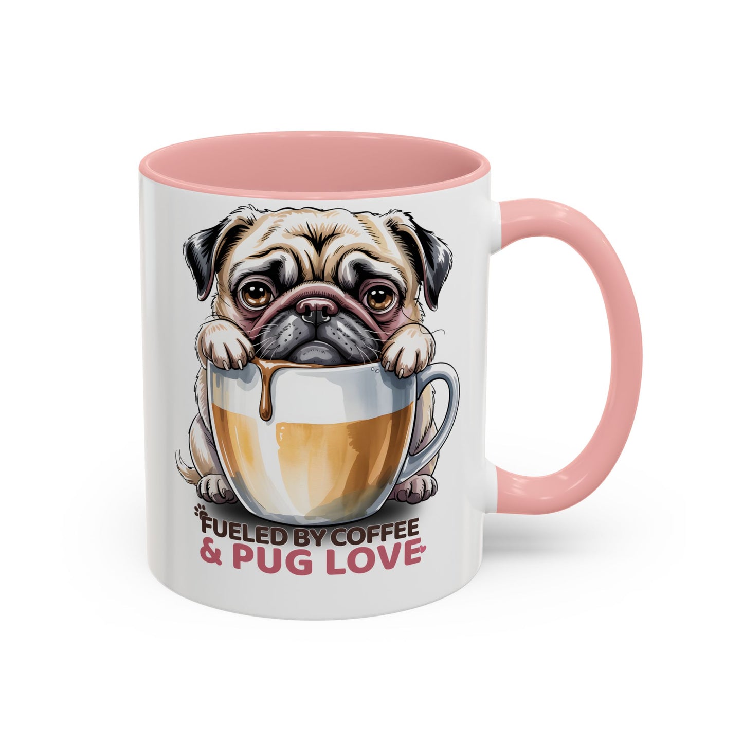 Pug Coffee Mug – Fueled by Coffee & Pug Love | Cute Dog Mom Gift, Accent Ceramic Mug - 14815