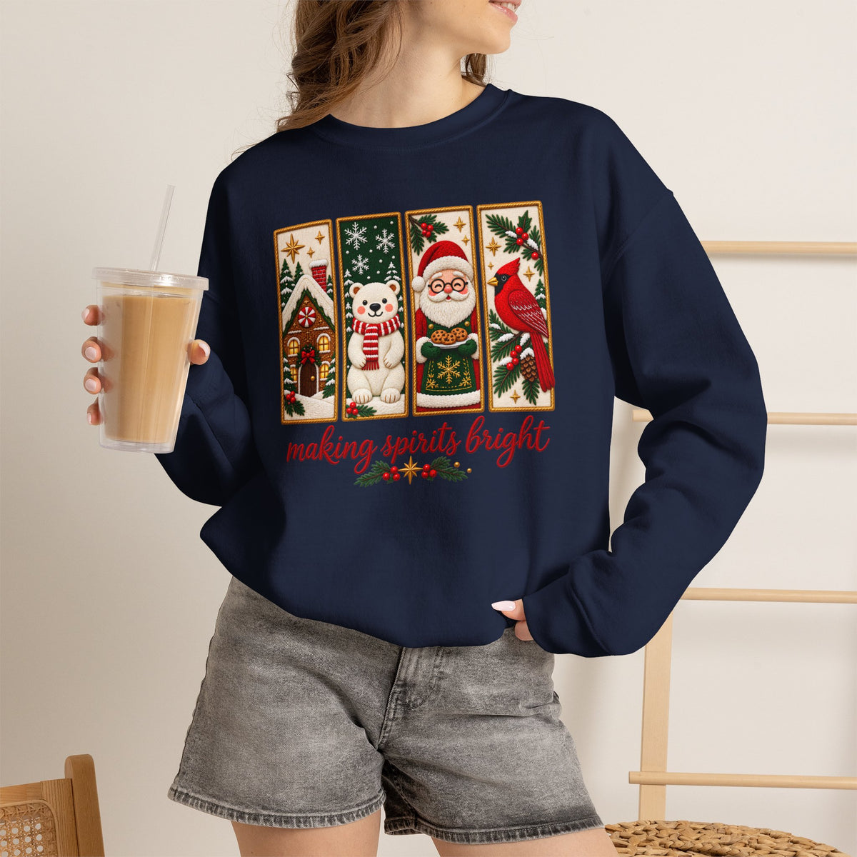 Making Spirits Bright Sweatshirt, Cute Vintage Christmas Crewneck - 14548