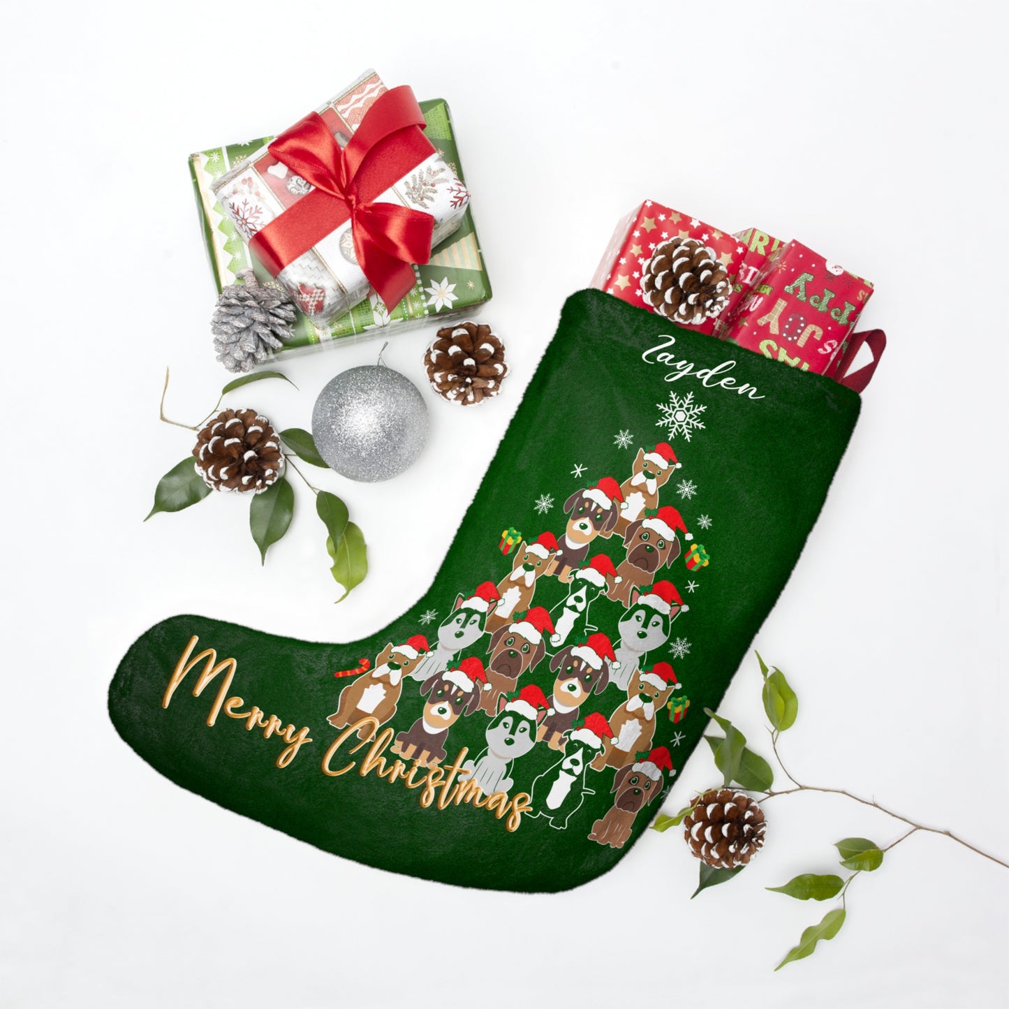Zayden, Christmas Tree Made from Puppies, Customizable - Christmas Stockings - 10321