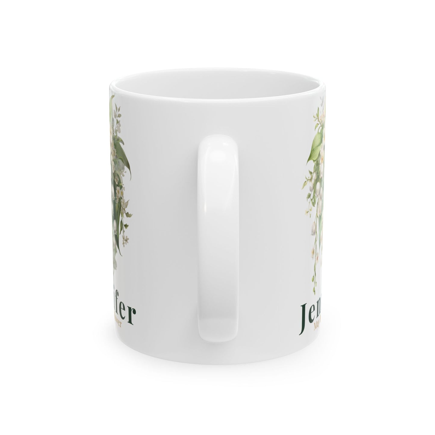 Custom Name Botanical Coffee Mug – Personalized Lily of the Valley Floral Mug Gift for Her (11oz, 15oz) - 14886