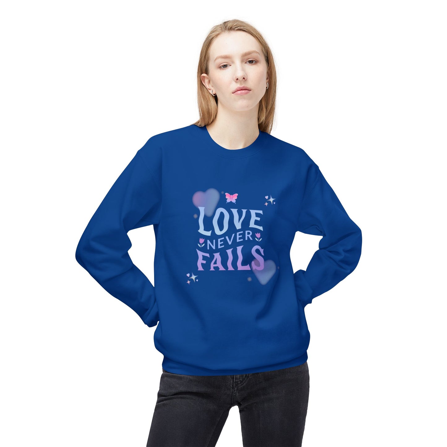 Love Never Fails - Unisex Midweight Softstyle Fleece Crewneck Sweatshirt - 10958