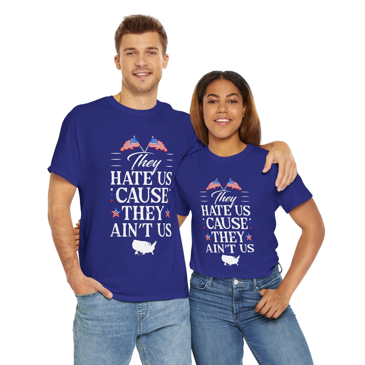 Patriotic Unisex Heavy Cotton Tee - 'They Hate Us Cause They Ain't Us' - Gift for Freedom Lovers, Casual Wear, Independence Day - 13651