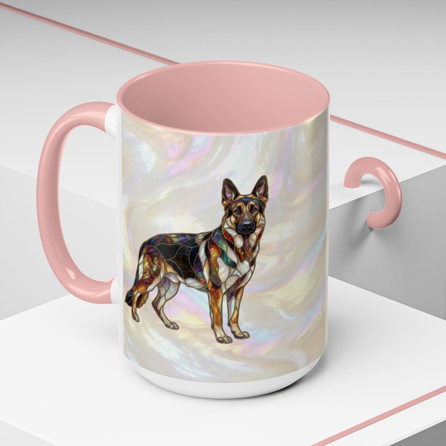 German Shepherd Accent Coffee Mug — Stained Glass Design (11/15oz) - 14633