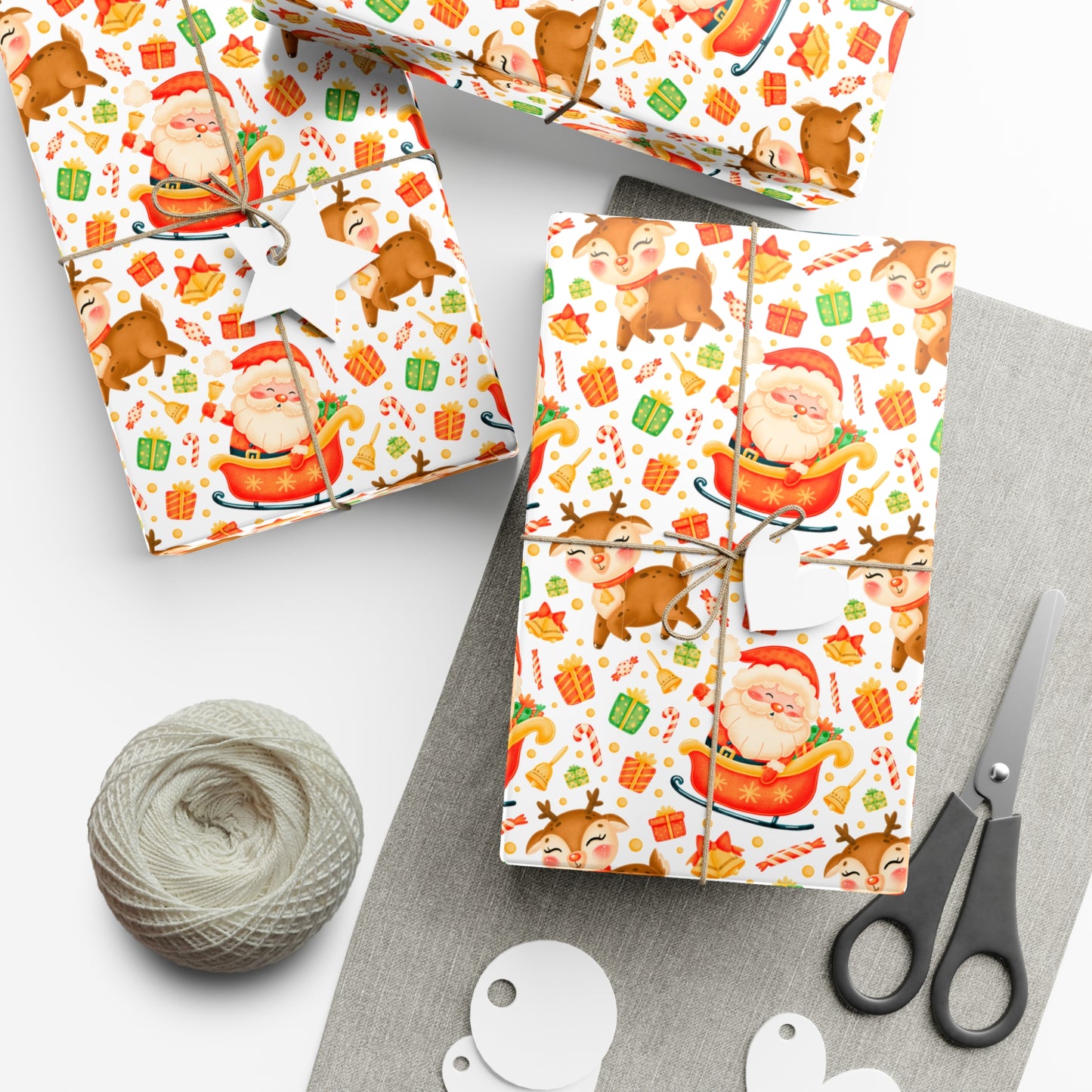 Santa & Reindeer, Orange Colored - Gift Wrap Papers - 10005