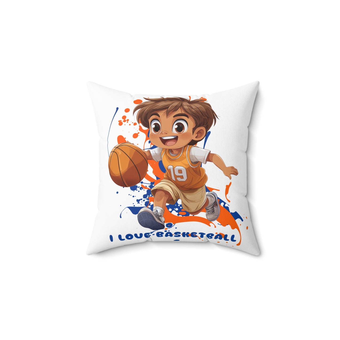 I Love Basketball - Spun Polyester Square Pillow