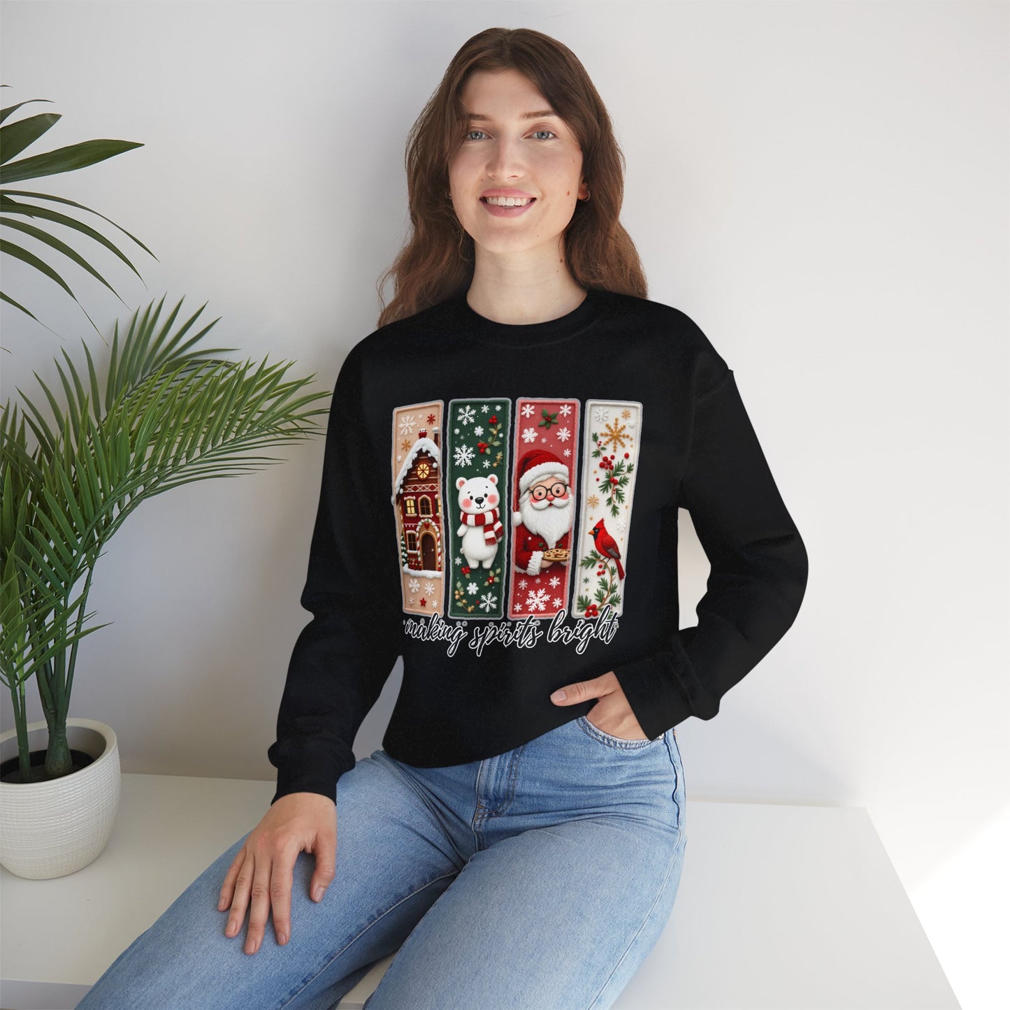Making Spirits Bright Christmas Crewneck Sweatshirt, Holiday Graphic Sweater - 14932