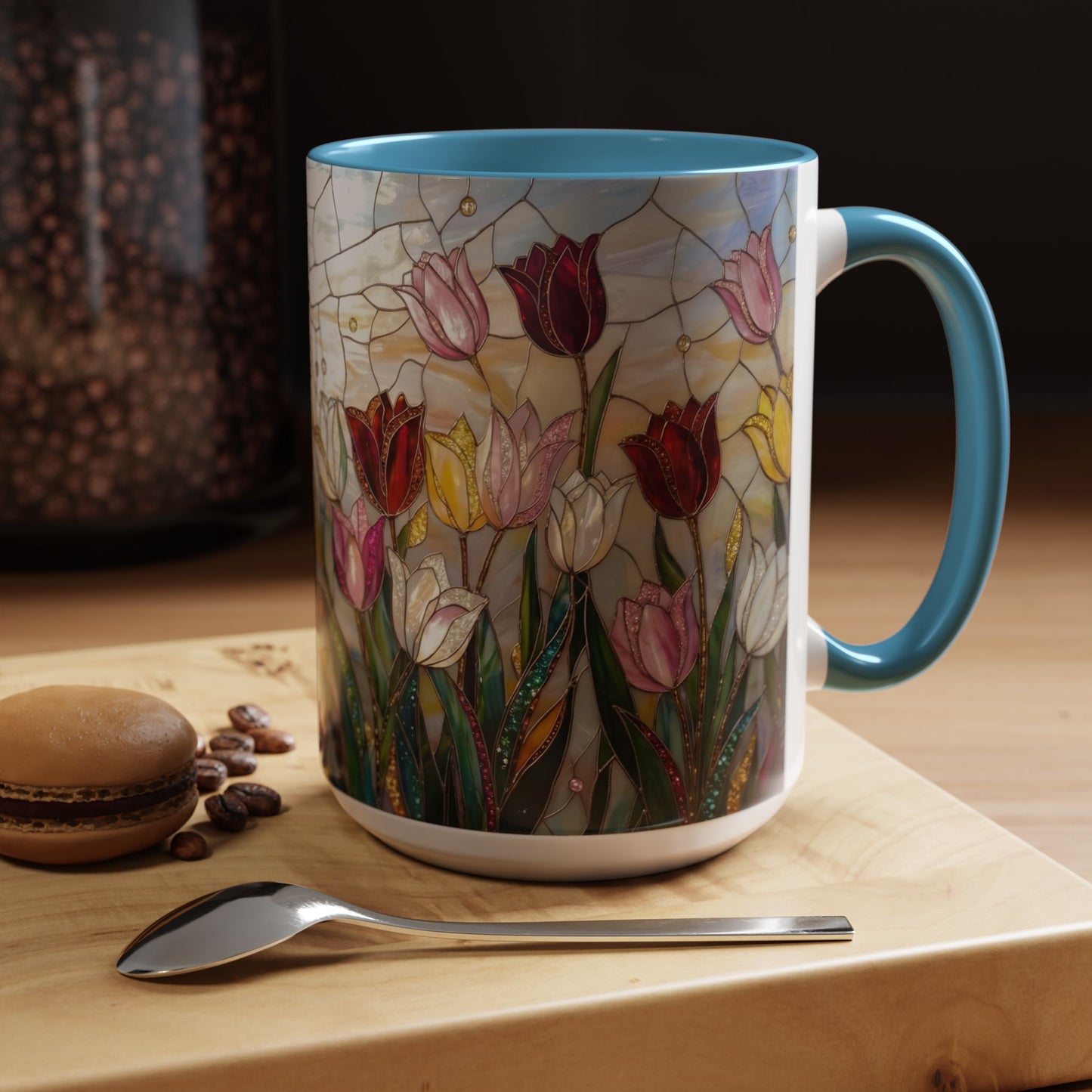 Tulip Stained Glass Accent Coffee Mug — Floral Spring Tea & Coffee Cup (11/15oz) - 14525