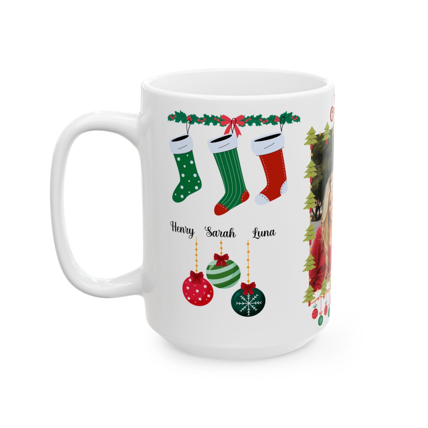 Christmas, Family Photo, Customizable - Ceramic Mug, (11oz, 15oz)