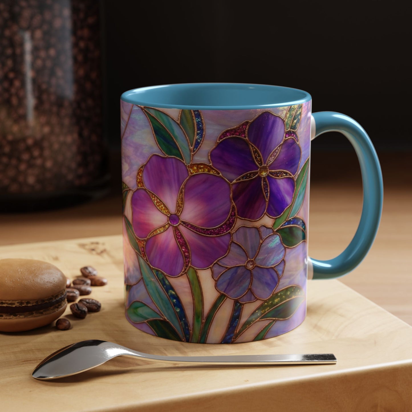 Stained Glass Violet Flowers Accent Coffee Mug, 11/15oz - 14537