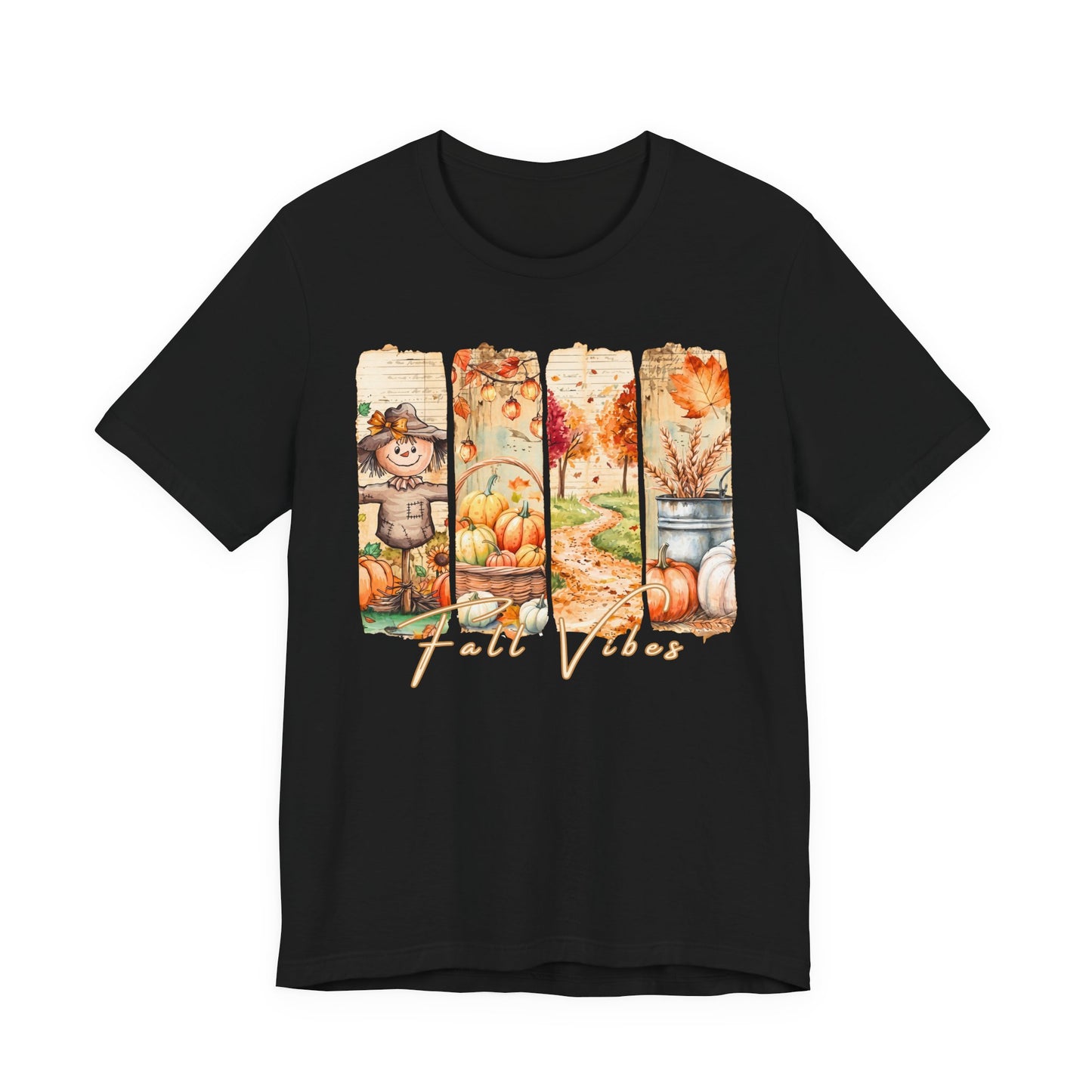 Fall Vibes T-Shirt, Autumn Pumpkin, Scarecrow & Harvest Graphic Tee - 14948