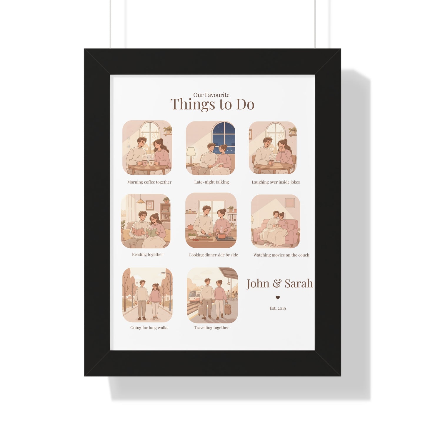 Framed Poster – “Our Favourite Things to Do” Personalized Couple Print | Valentine’s Gift - 14707