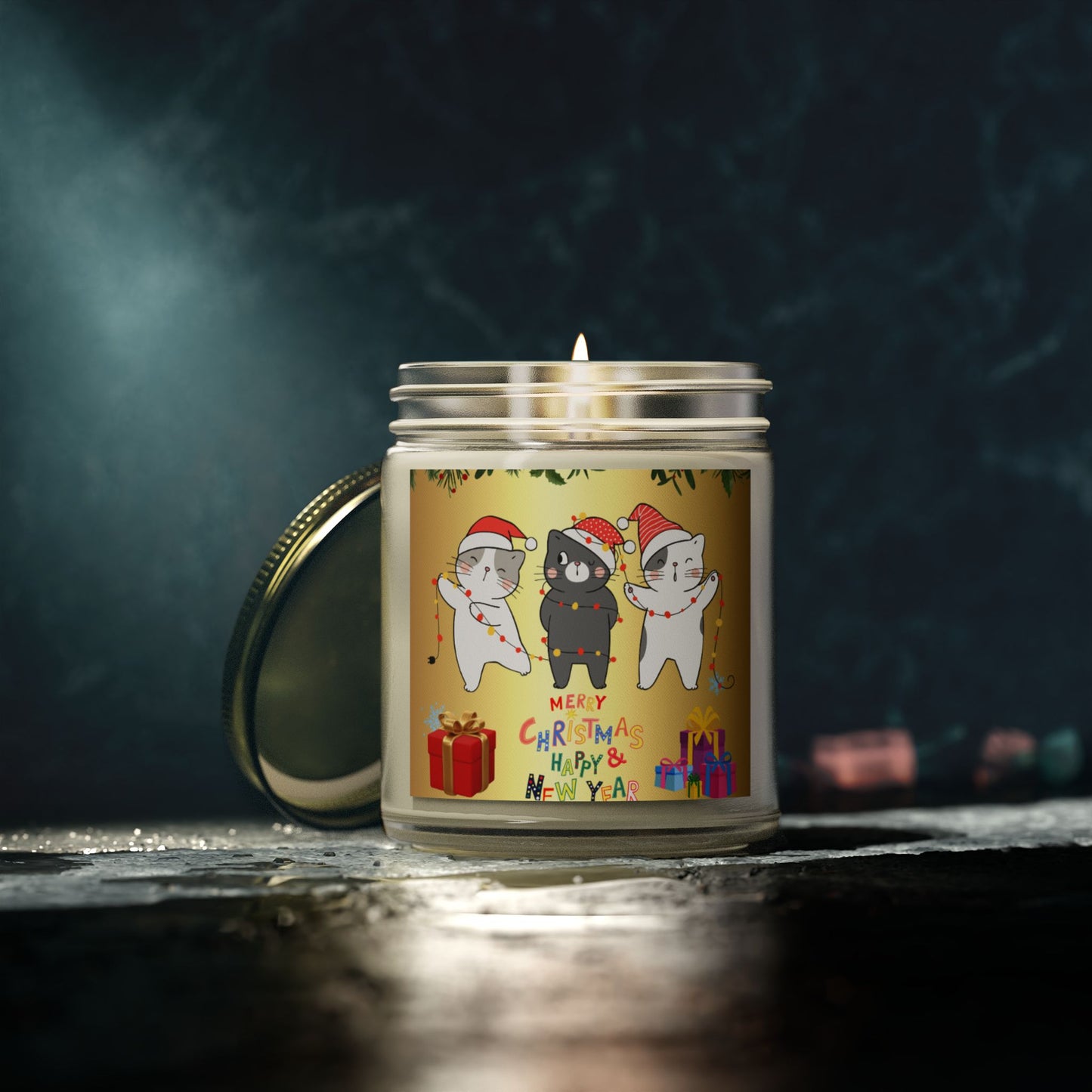 Cute Kittens: Merry Christmas - Scented Candles, Coconut Apricot Wax (4oz, 9oz)