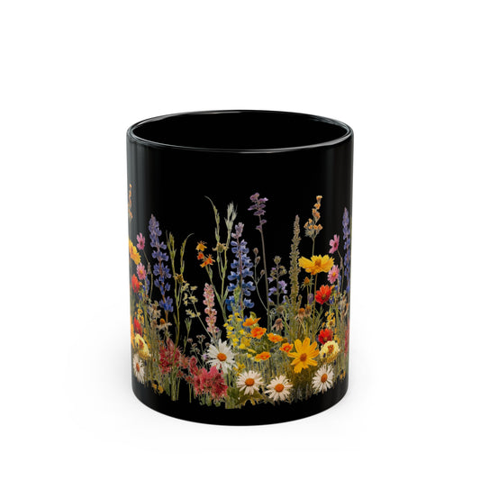 Wildflowers, Customized Ceramic Black Mug (11oz, 15oz)