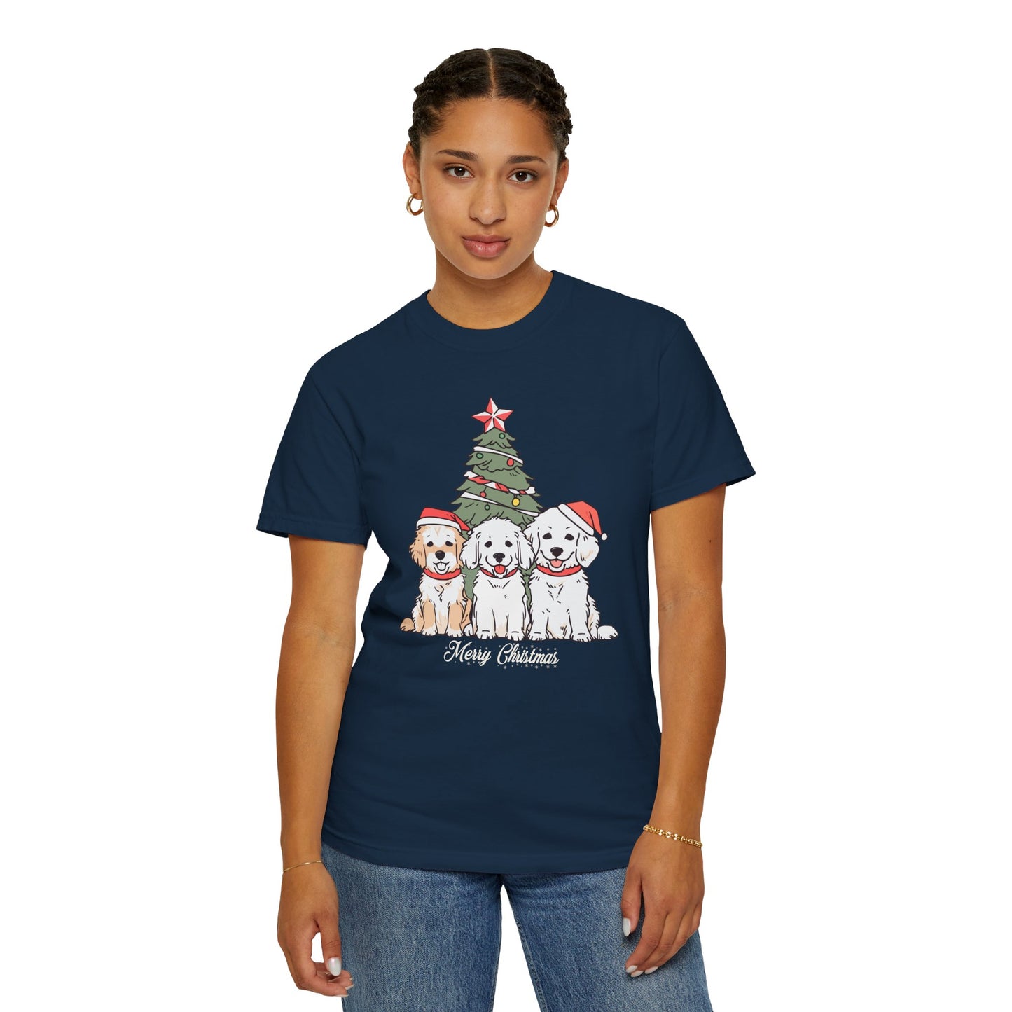 Puppies, Merry Christmas - Unisex Garment-Dyed T-shirt - 10280