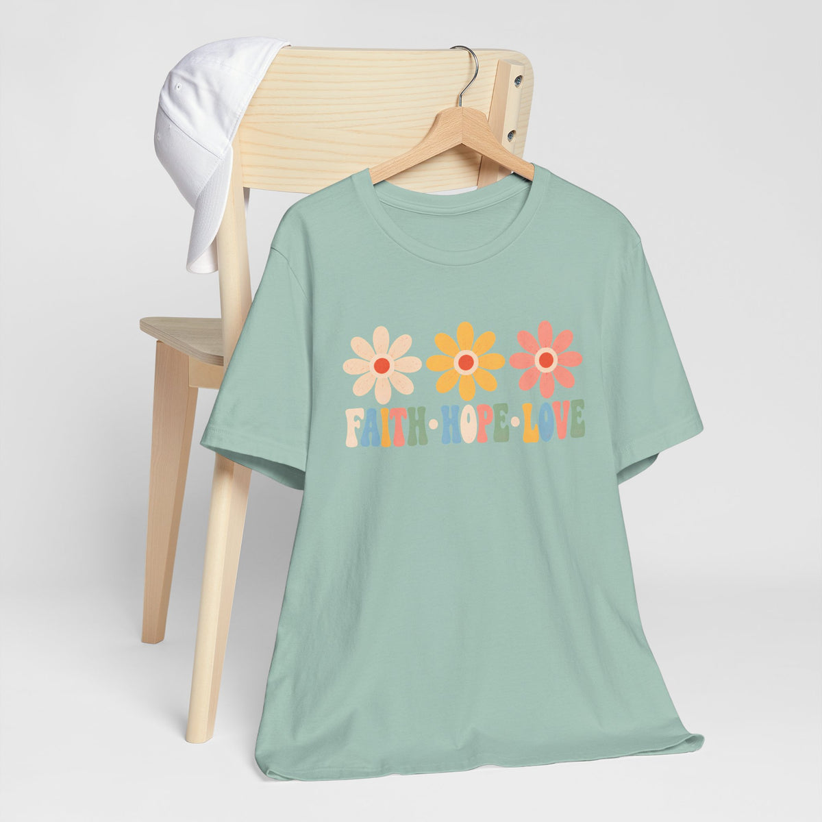 Faith Hope Love Floral T-Shirt,  Retro Flower Graphic Tee - 14979
