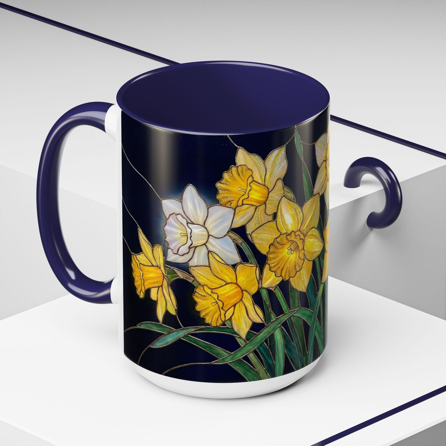 Daffodil Garden Accent Coffee Mug — Stained Glass Design (11/15oz) - 14542