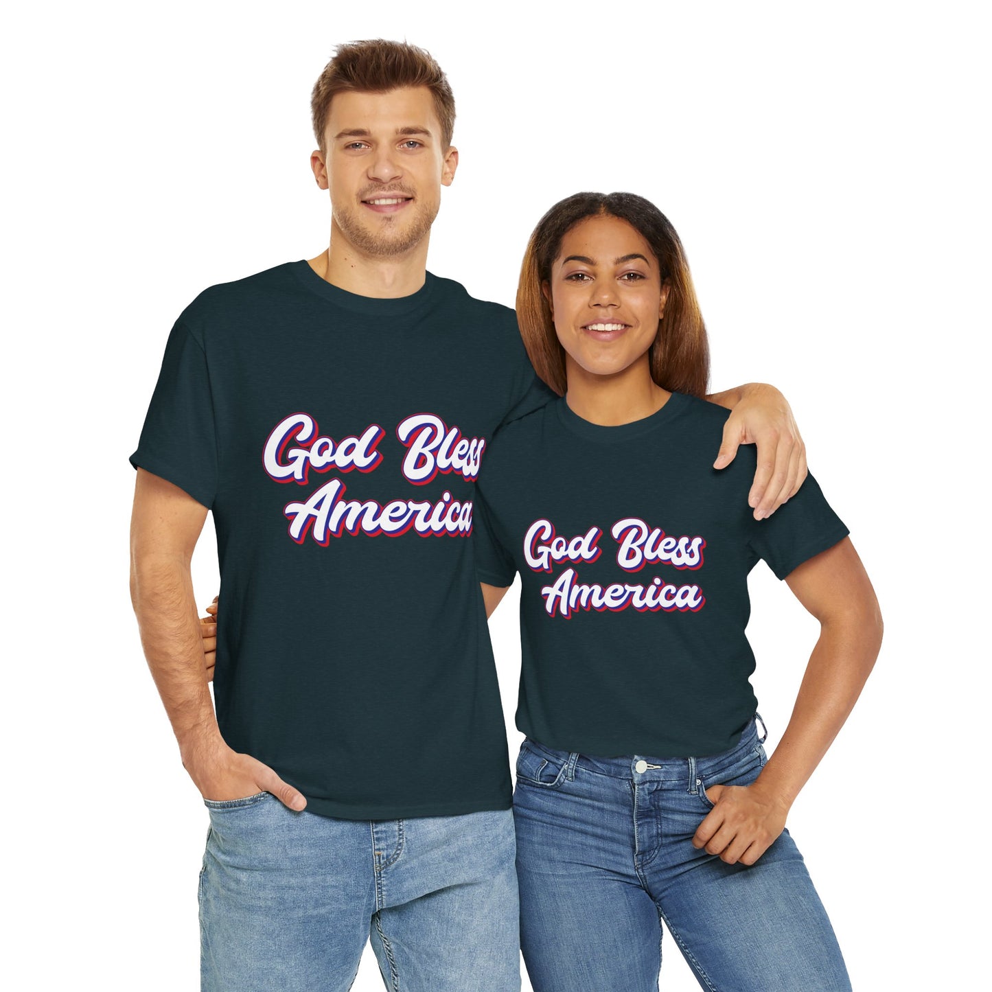 God Bless America Unisex Heavy Cotton Tee | Patriotic Shirt, American Pride Apparel, 4th of July Outfit, Gift for Veterans, Summer - 13655