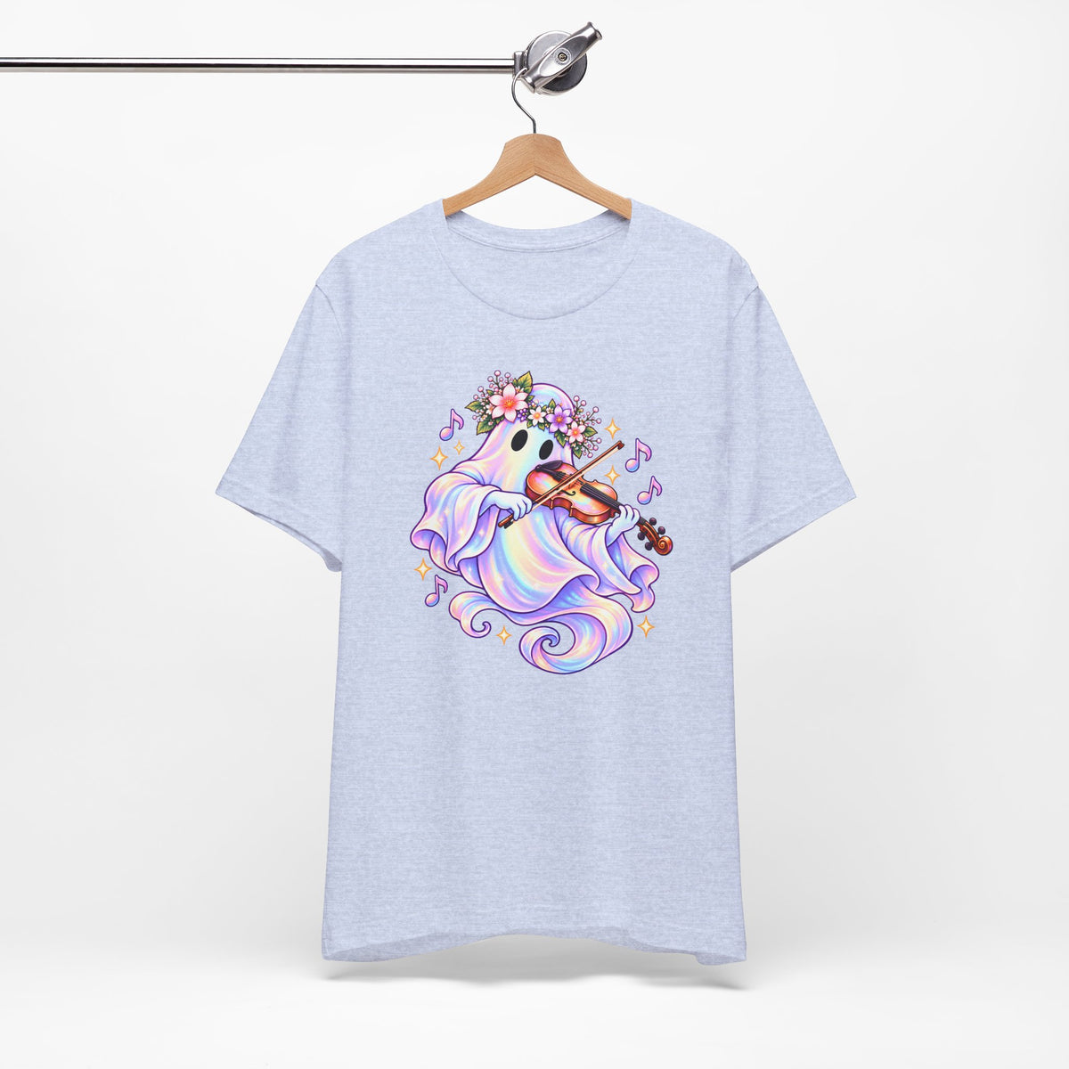 Ghost Violin T-Shirt, Cute Pastel Floral Music Lover Tee - 14528