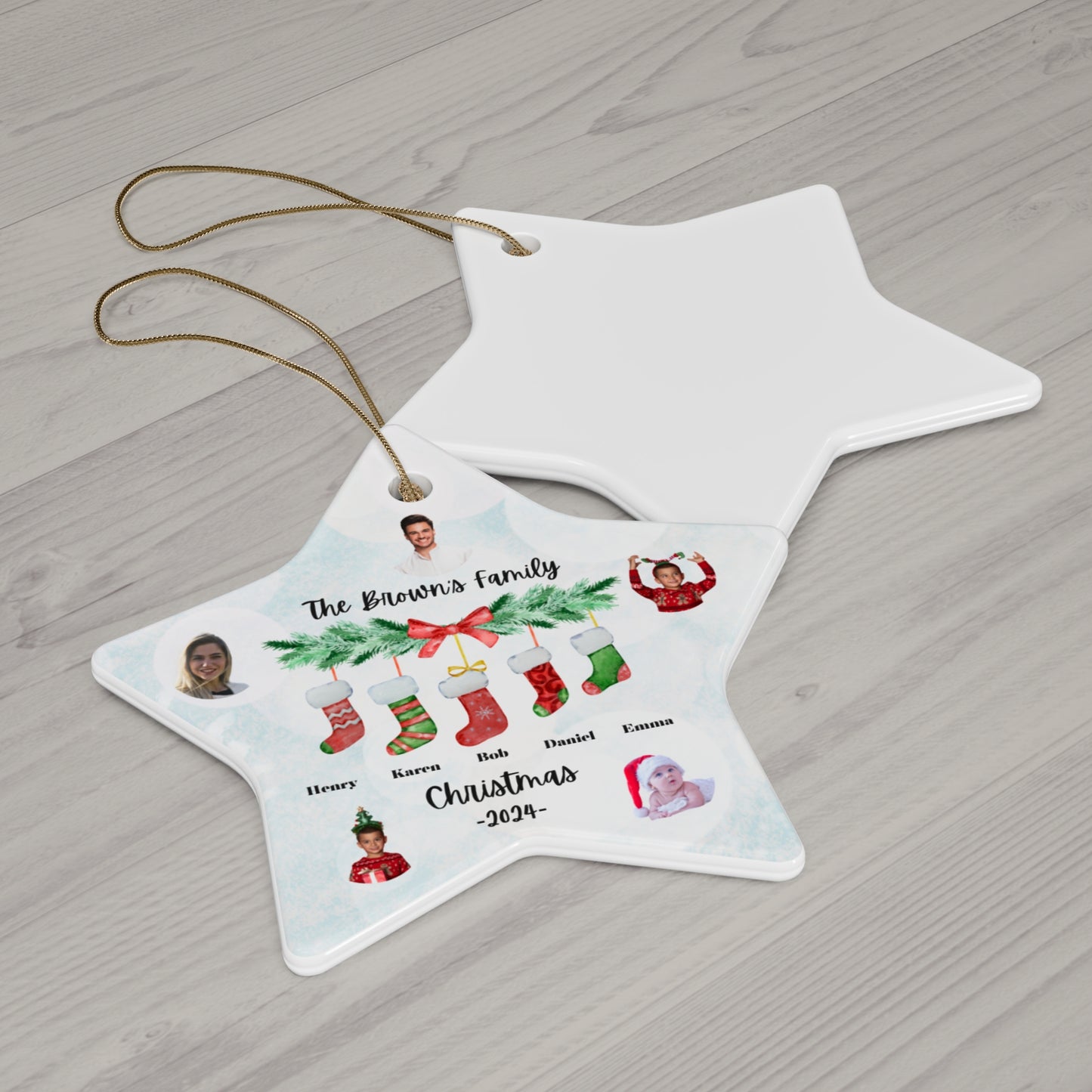 Christmas, Family Photos, Customizable - Ceramic Ornament, 4 Shapes - 10036