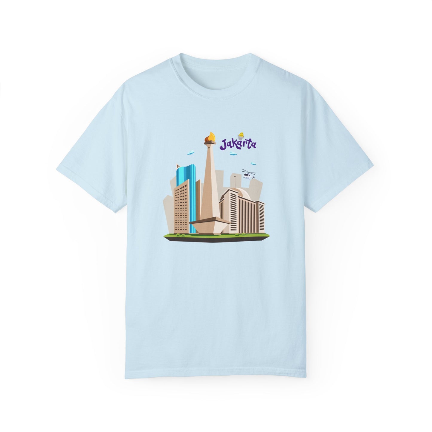 Jakarta Cityscape Unisex Garment-Dyed T-Shirt - Casual Travel Tee - 12129