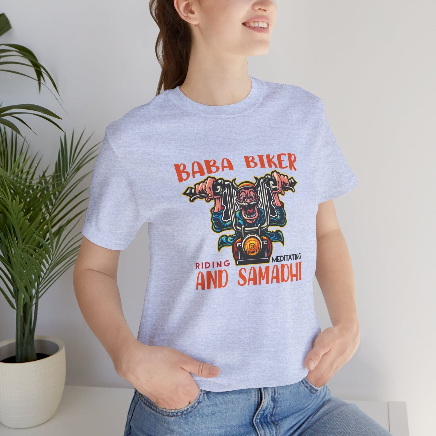 Baba Biker, Riding, Meditating and Samadhi - Unisex Jersey Short Sleeve Tee