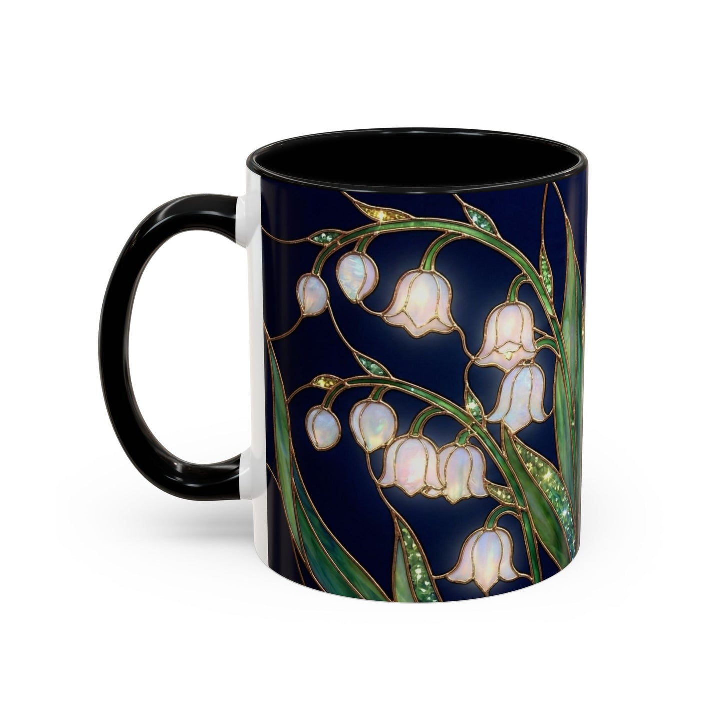 Lily of the Valley Floral Accent Coffee Mug — Stained Glass Design 11/15oz - 14596