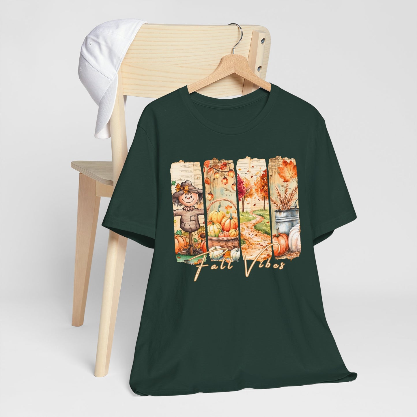 Fall Vibes T-Shirt, Autumn Pumpkin, Scarecrow & Harvest Graphic Tee - 14948