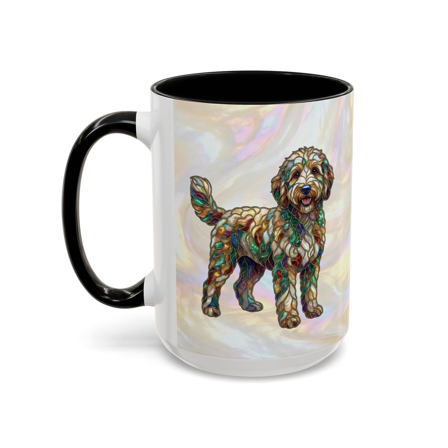 Personalized Dog (Goldendoodle) Coffee Mug - Accent Ceramic Mug with Name and Stained Glass Design - 14530