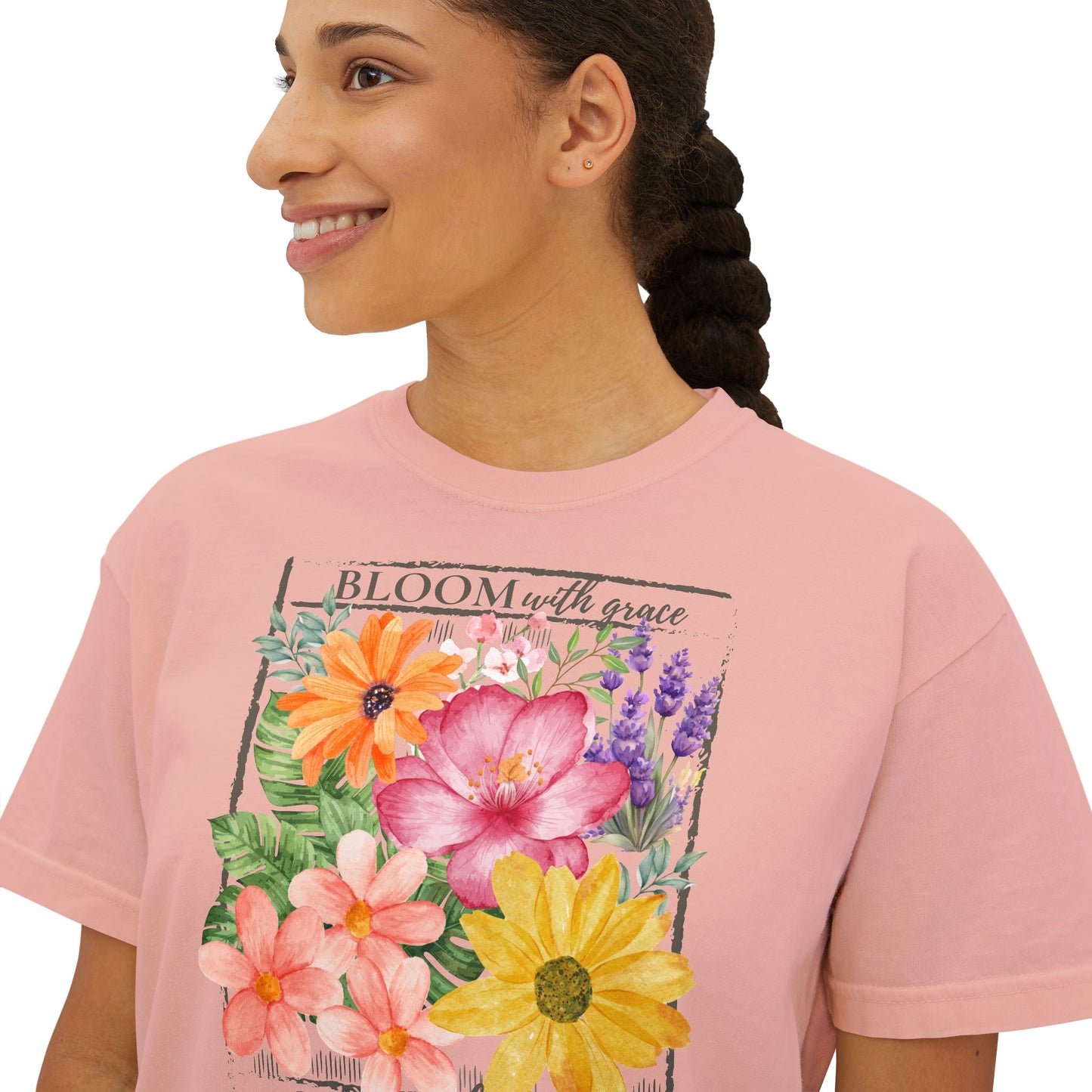 Bloom With Grace Floral Boxy Tee,  “Grow Through It” Inspirational Women’s T-Shirt - 14944