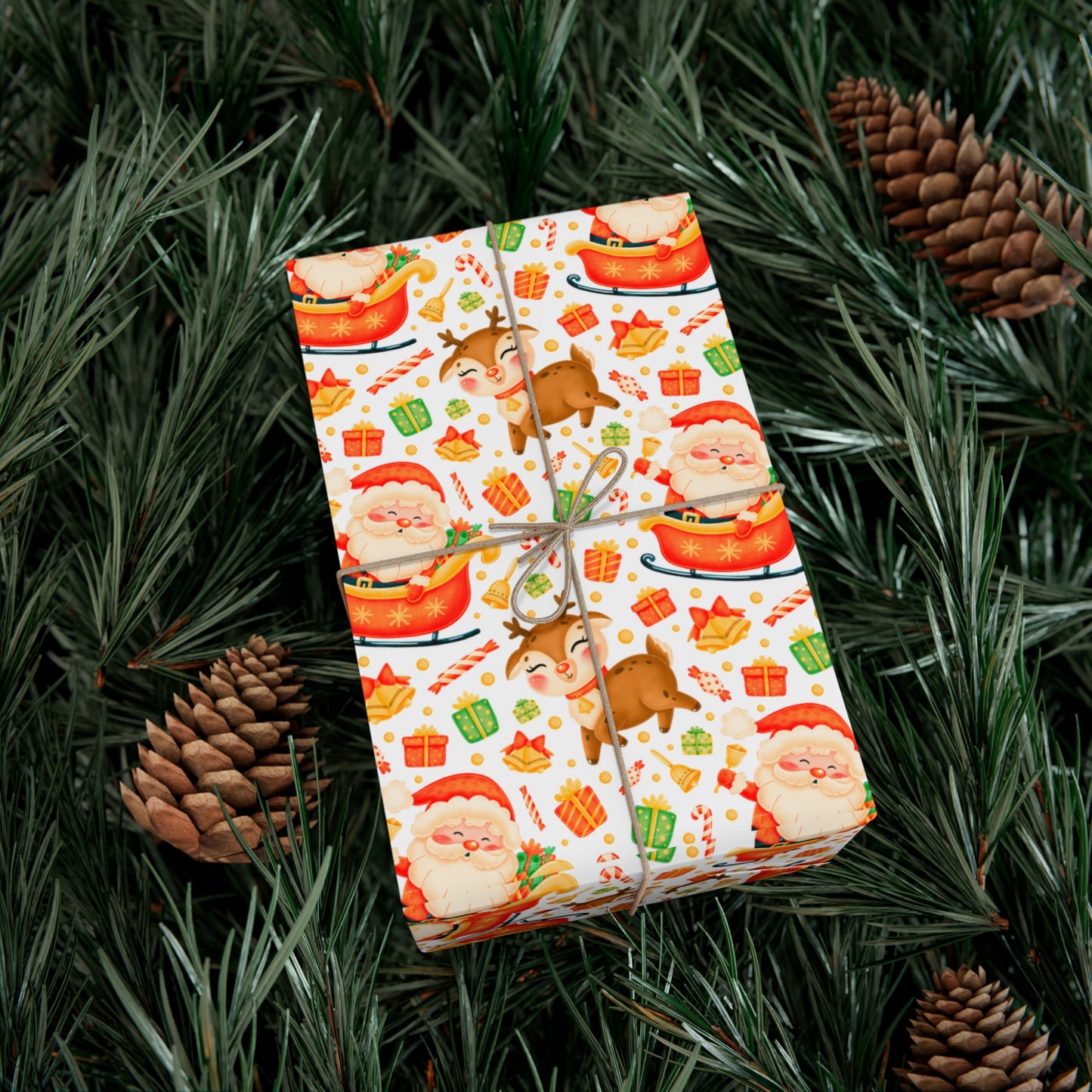 Santa & Reindeer, Orange Colored - Gift Wrap Papers - 10005