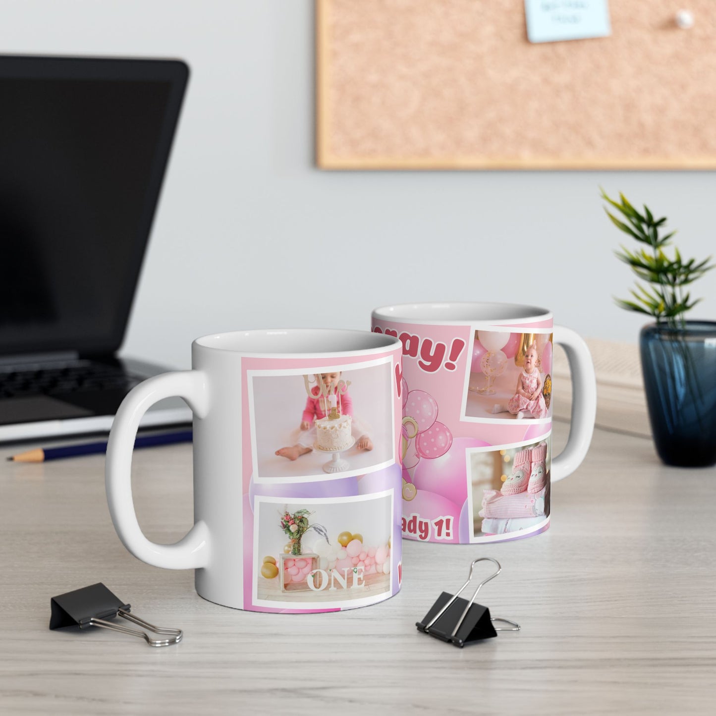 Cute Birthday Memory Ceramic Mug | Hooray! We're already 1 | Photo Collage Mug | Perfect Gift, Baby's 1st Birthday, Milestone Celebration - 13999