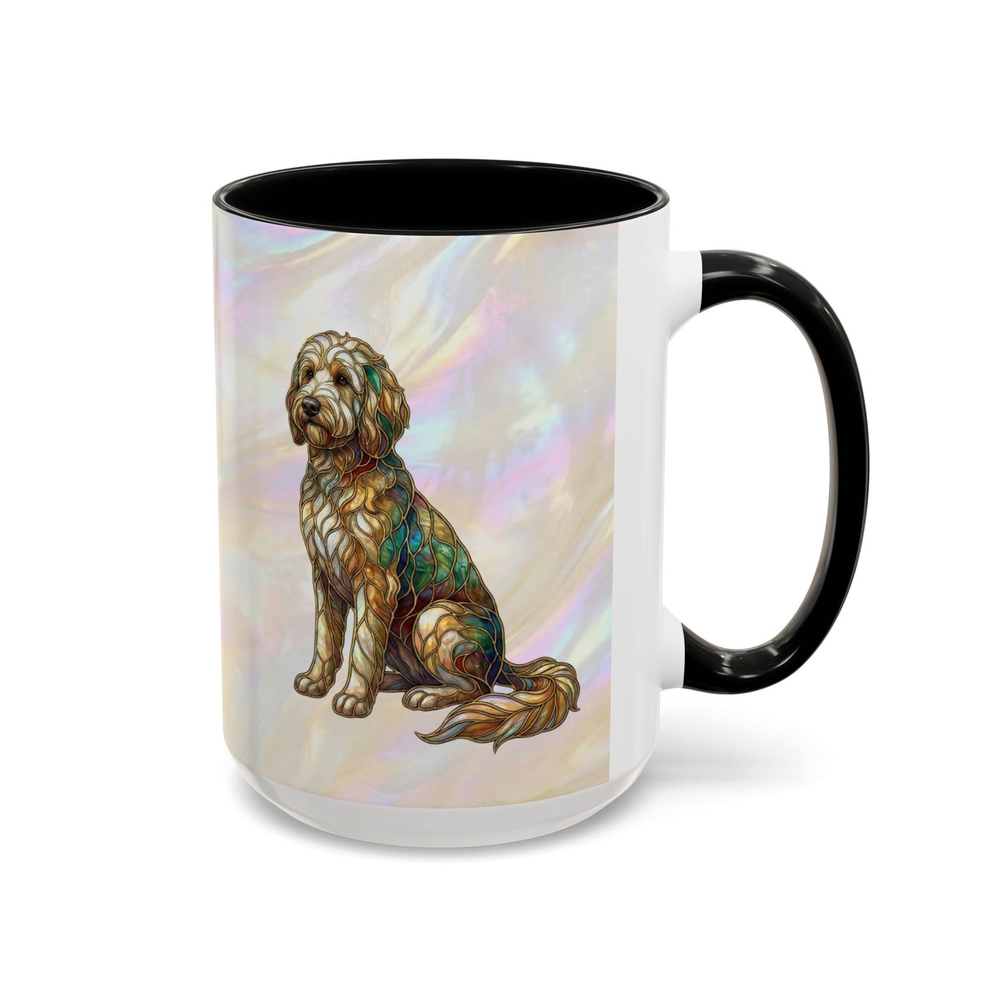 Personalized Dog (Goldendoodle) Coffee Mug - Accent Ceramic Mug with Name and Stained Glass Design - 14530