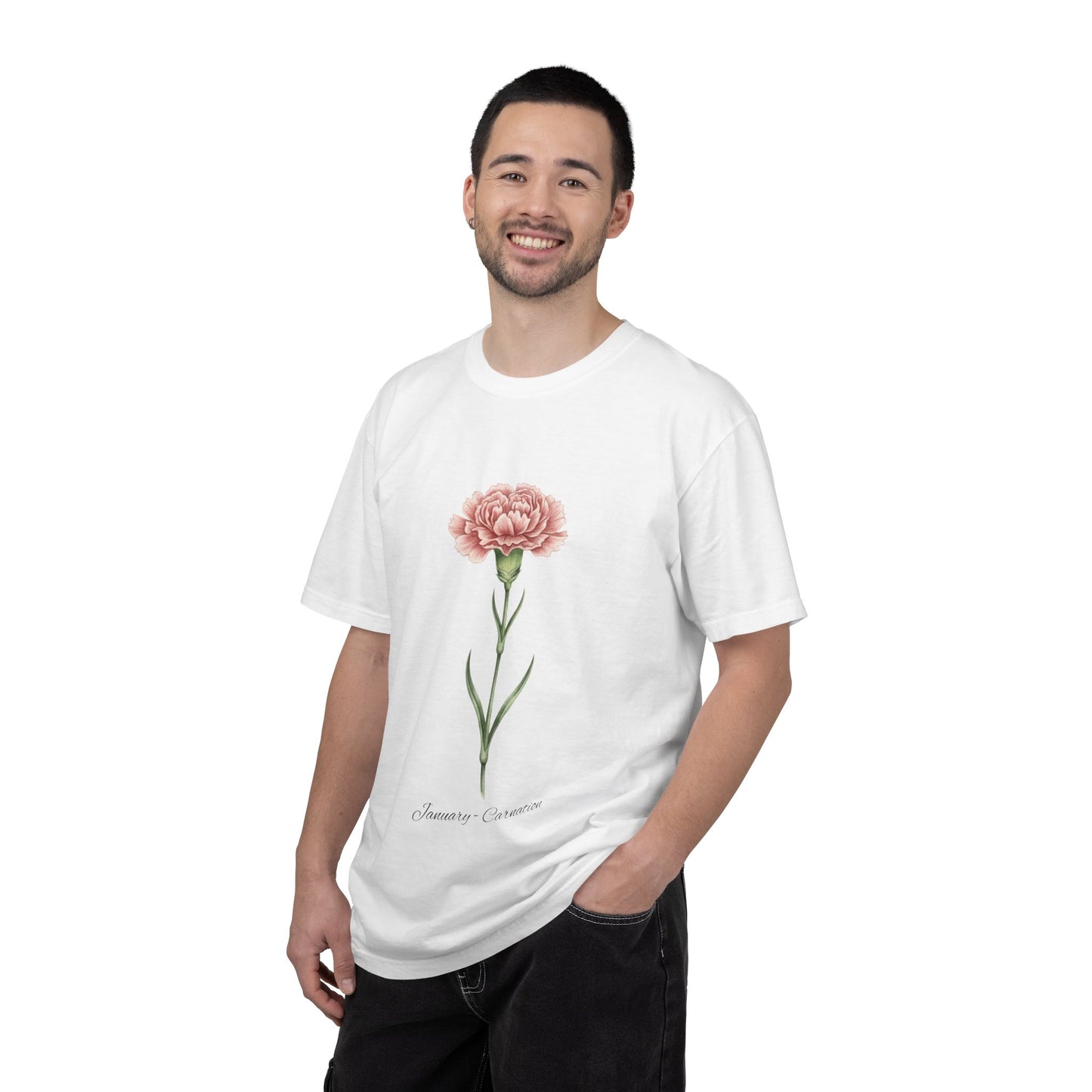January Birth Flower Carnation T-Shirt – Heavyweight Garment-Dyed Tee - 14686