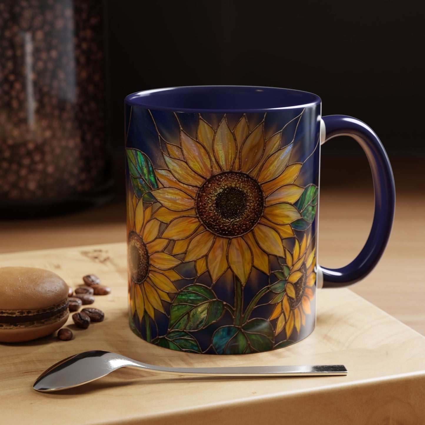 Sunflower Accent Coffee Mug — Stained Glass Design, 11/15oz - 14540