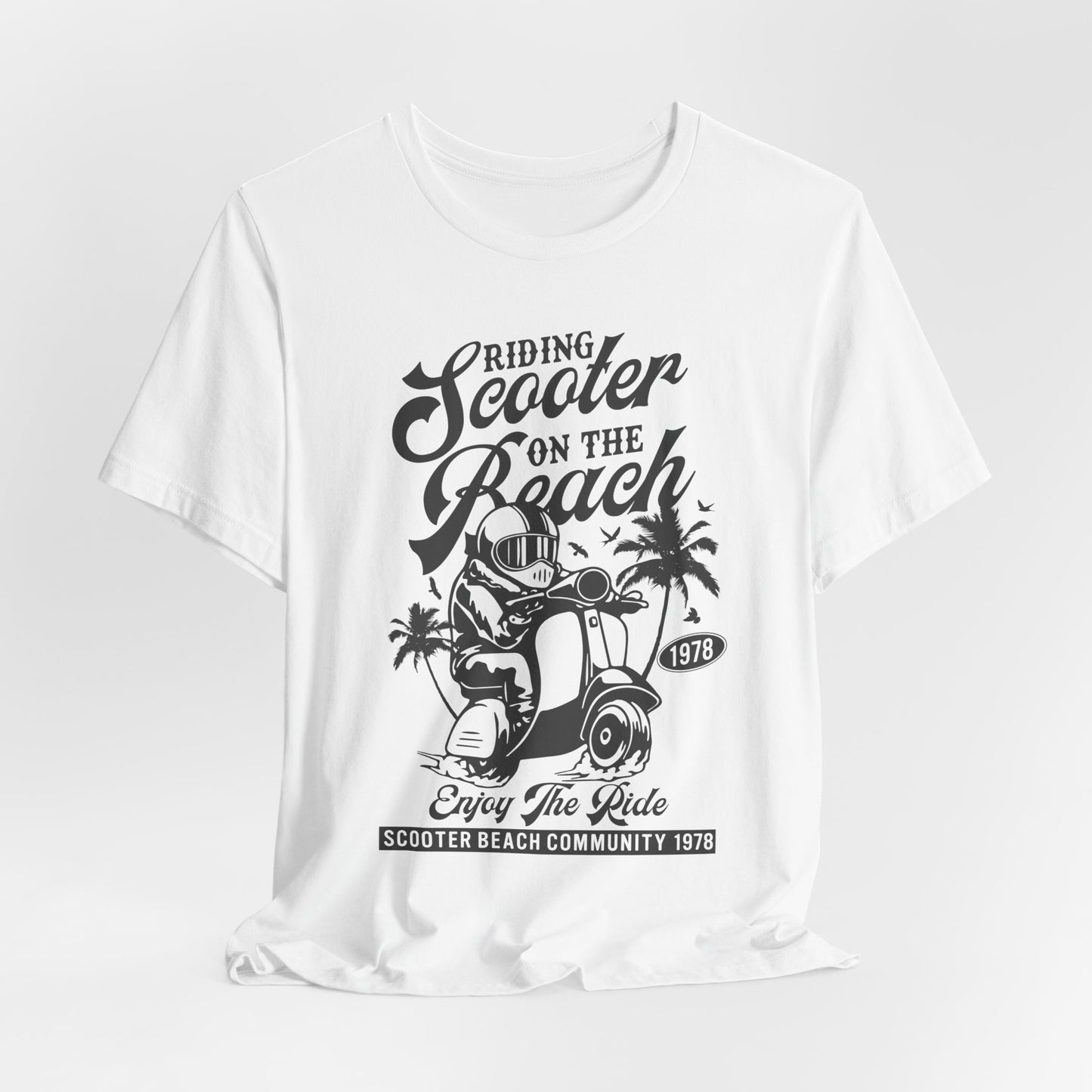 Riding Scooter on the Beach, Enjoy the Ride - Unisex Jersey Short Sleeve Tee - 13254