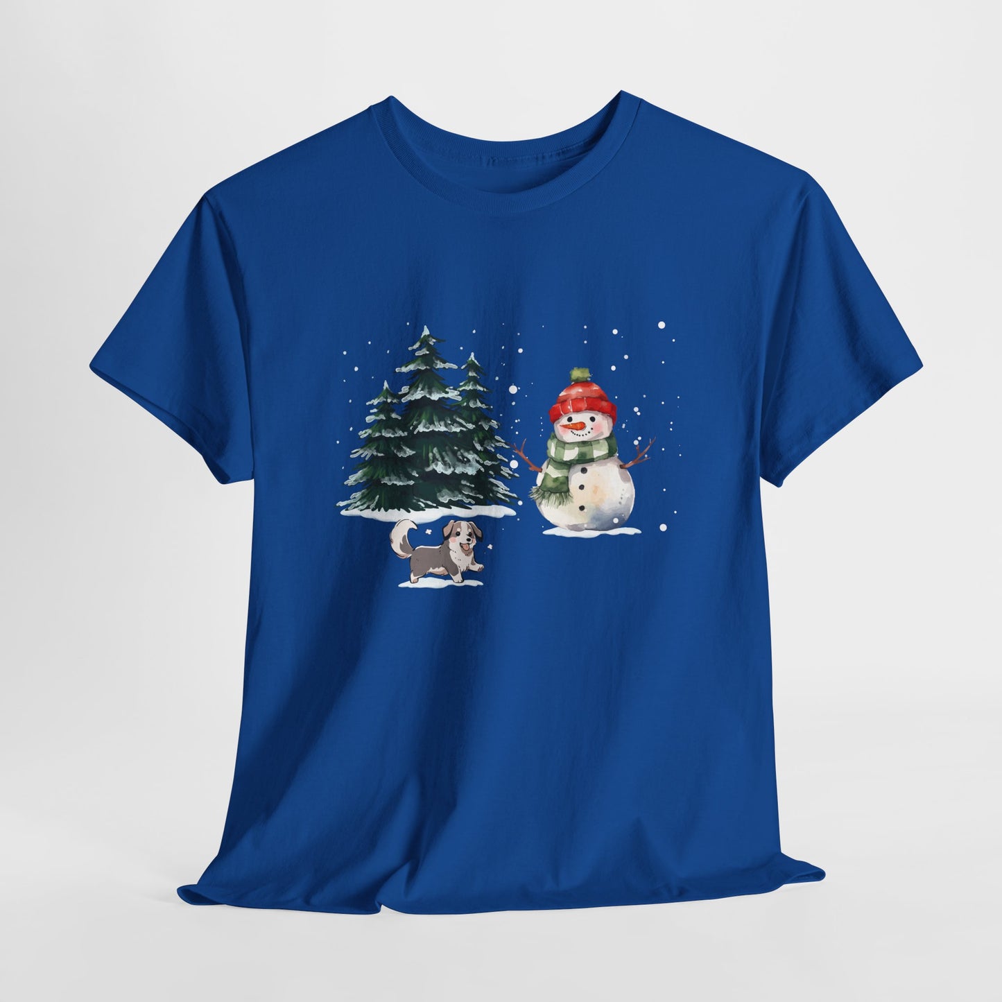 Winter Trees, Snowman & Puppy - Unisex Heavy Cotton Tee - 10278