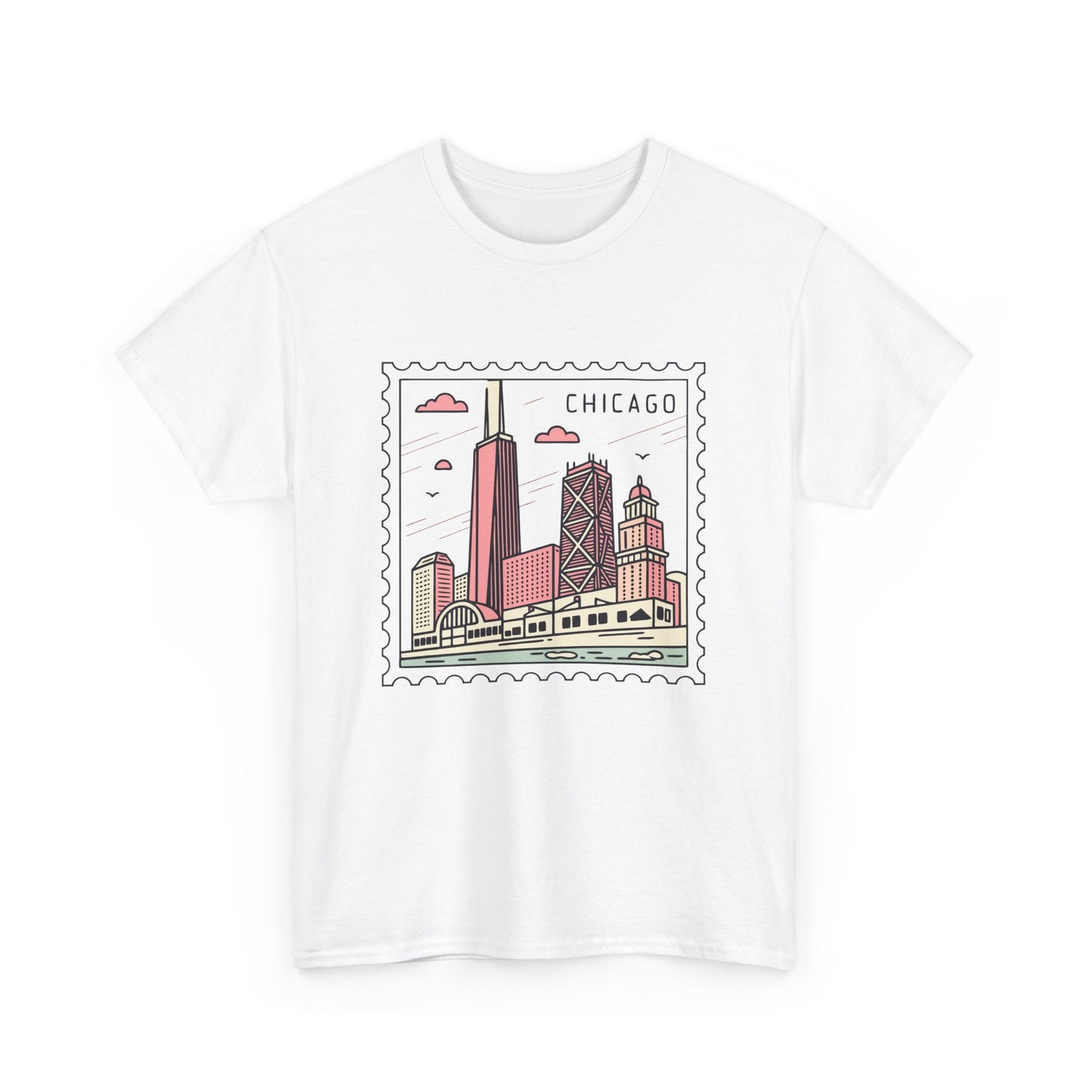 Chicago Skyline Postage Stamp Unisex Heavy Cotton Tee - 12130