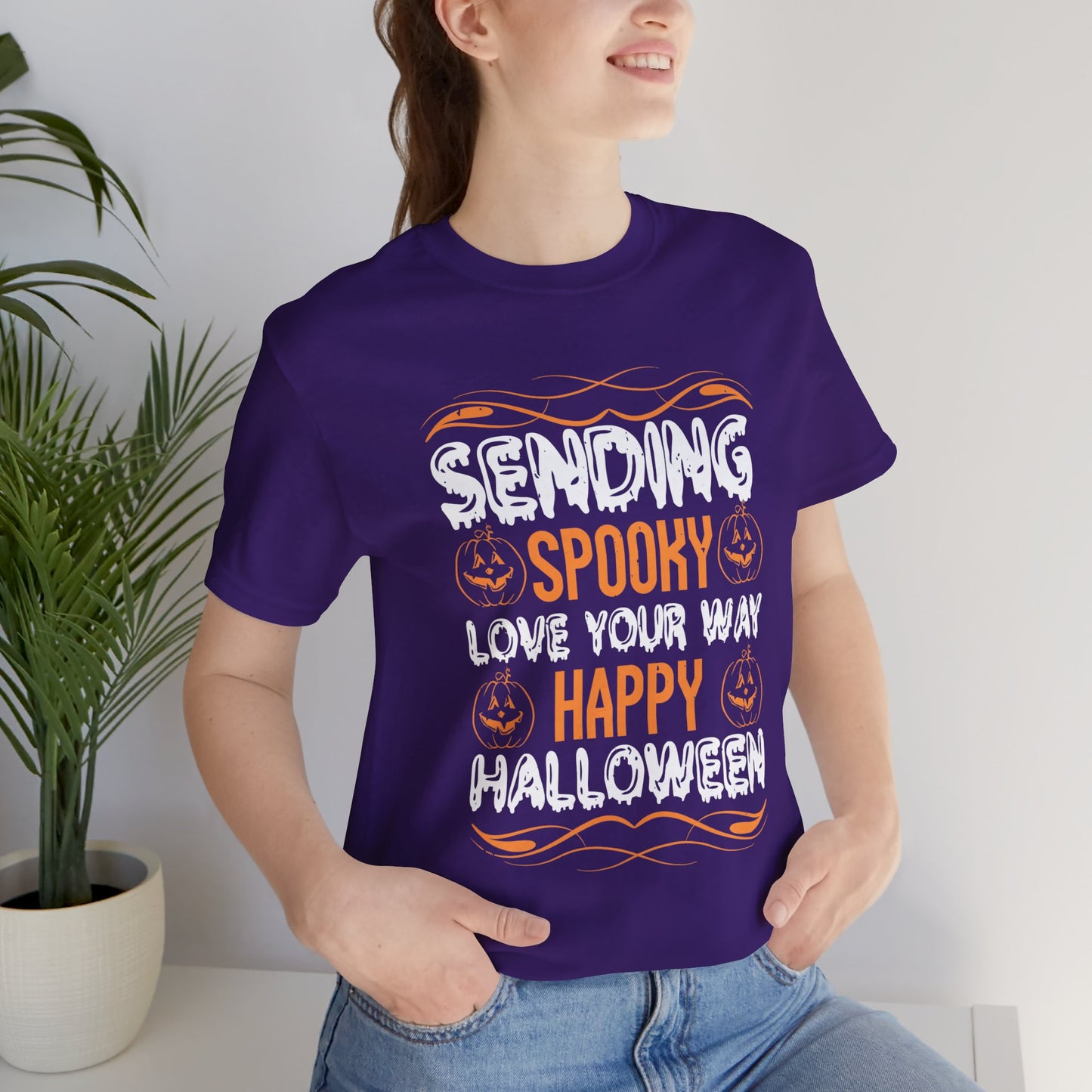 Sending Spooky Love Your Way, Happy Halloween - Unisex Jersey Short Sleeve Tee