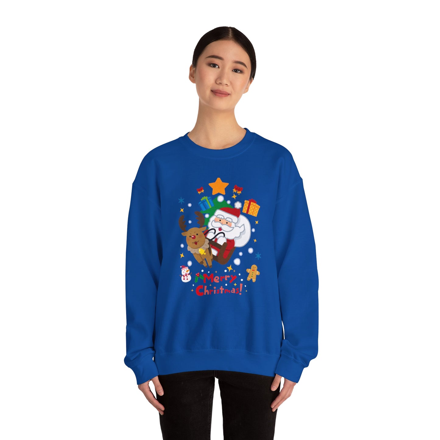 Merry Christmas, Santa & Reindeer - Unisex Heavy Blend™ Crewneck Sweatshirt - 10472