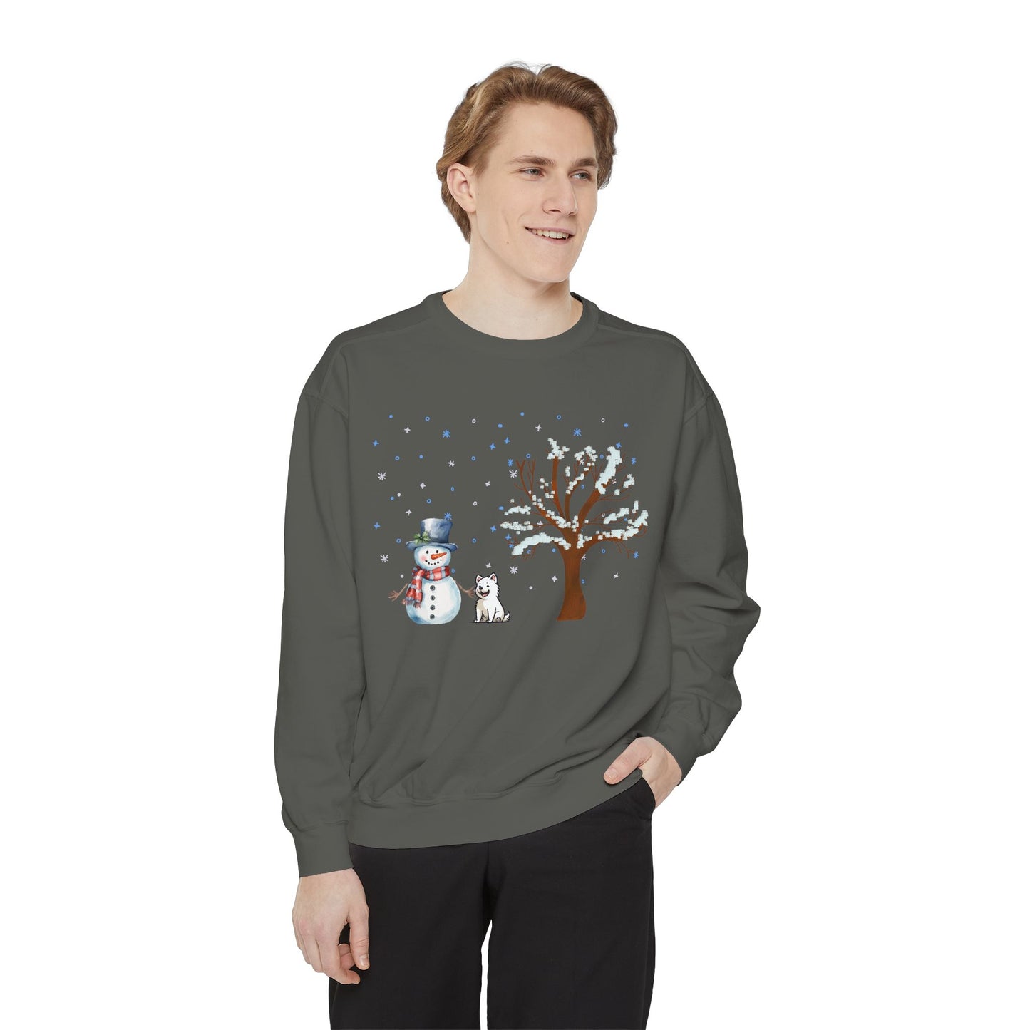 Snowman With A Puppy - Unisex Garment-Dyed Sweatshirt