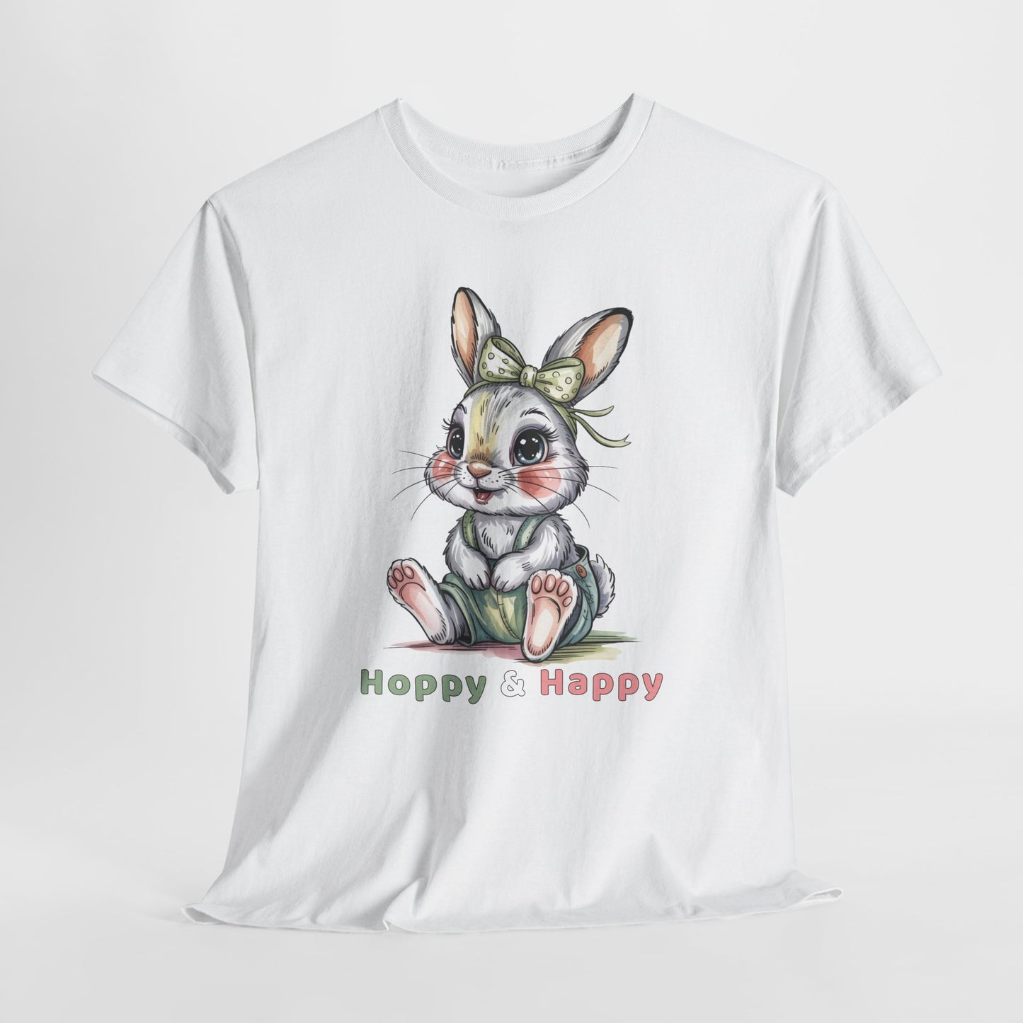 Cute Bunny T-Shirt – “Hoppy & Happy” Easter Rabbit Tee Gift for Kids & Adults - 14848