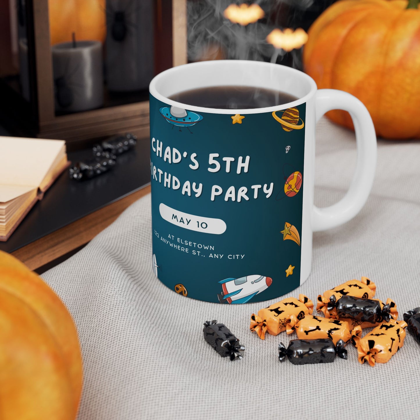 Personalized Space-Themed Ceramic Mug - Birthday Gift, Kids Space Party, Astronaut Design, Custom Coffee Cup, Birthday Celebration - 13978