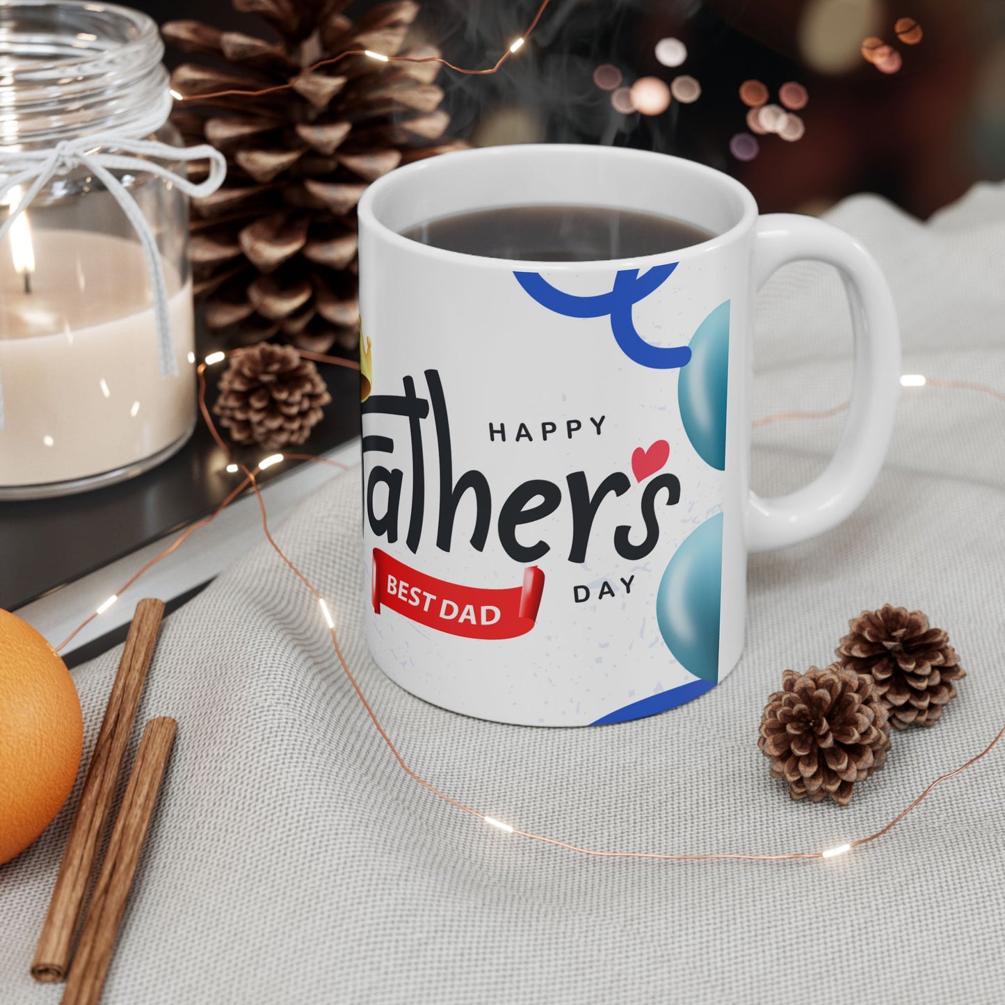 Father's Day Ceramic Mug, Best Dad Ever Gift, Cute Dad Coffee Cup, Blue Themed Dad Mug, Fun Father's Day Present - 14038